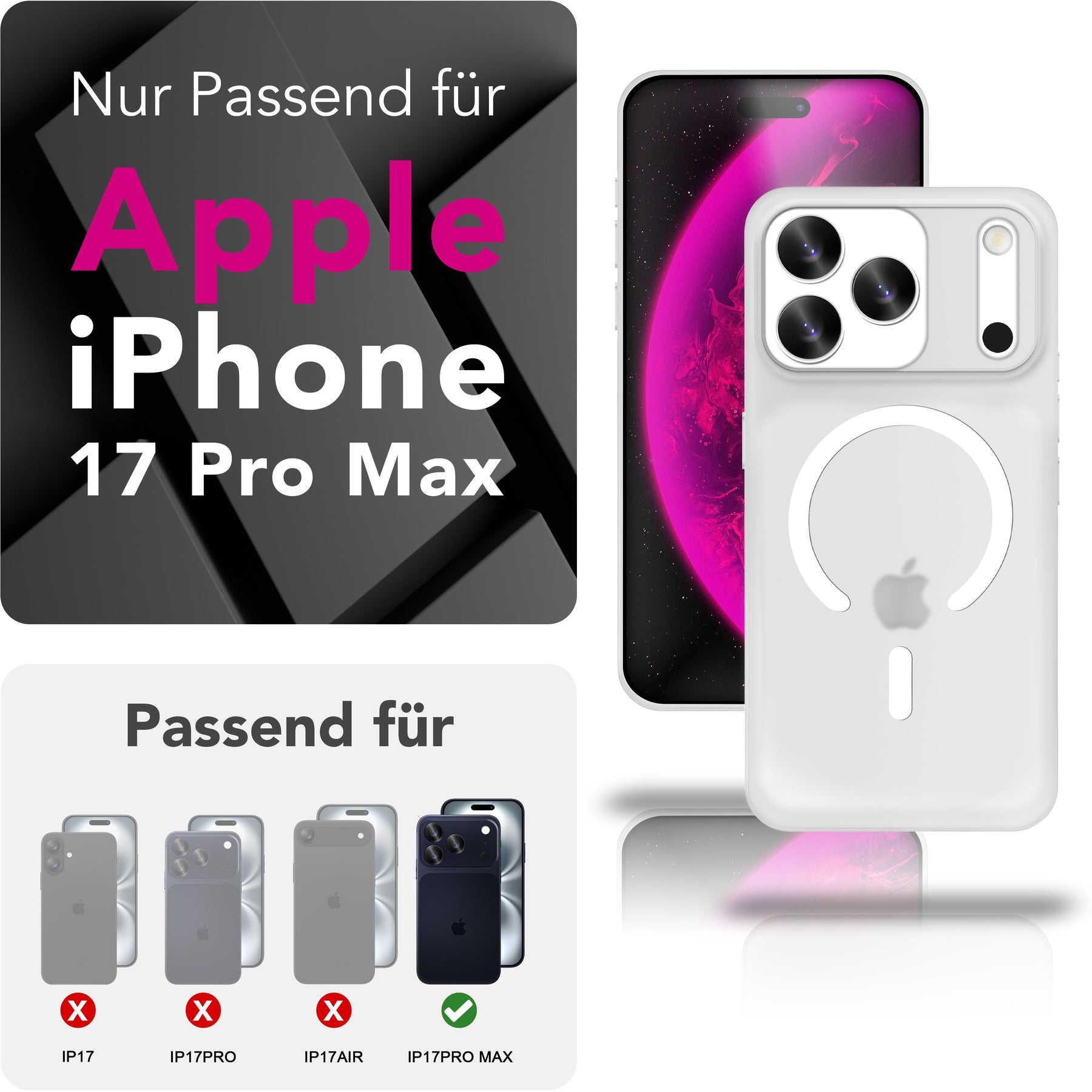 NALIA Ultra Slim Hardcase für iPhone 17 Pro Max – MagSafe Kompatibel & Nachleuchtender Ring – THINIX GLOW (Matt-Transparent & 0,3mm Dünn) – Marke aus Berlin Neon Weiß Transparent NALIA SlimFit Hüllen