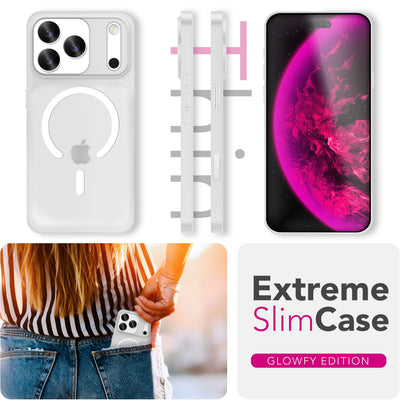 NALIA Ultra Slim Hardcase für iPhone 17 Pro Max – MagSafe Kompatibel & Nachleuchtender Ring – THINIX GLOW (Matt-Transparent & 0,3mm Dünn) – Marke aus Berlin Neon Weiß Transparent NALIA SlimFit Hüllen