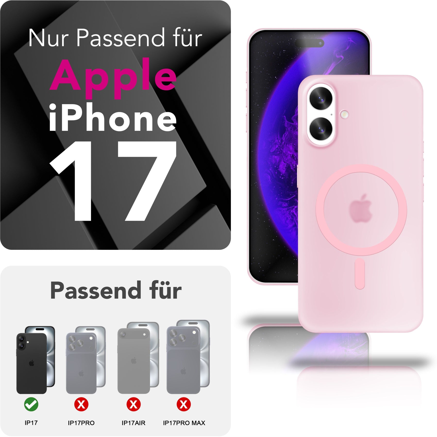 NALIA Ultra-Slim Hardcase für iPhone 17 – MagSafe kompatibel & 0.3mm Dünn – THINIX (Matte Semi-Transparente Hülle) – Marke aus Berlin Rosa Transparent NALIA SlimFit Hüllen