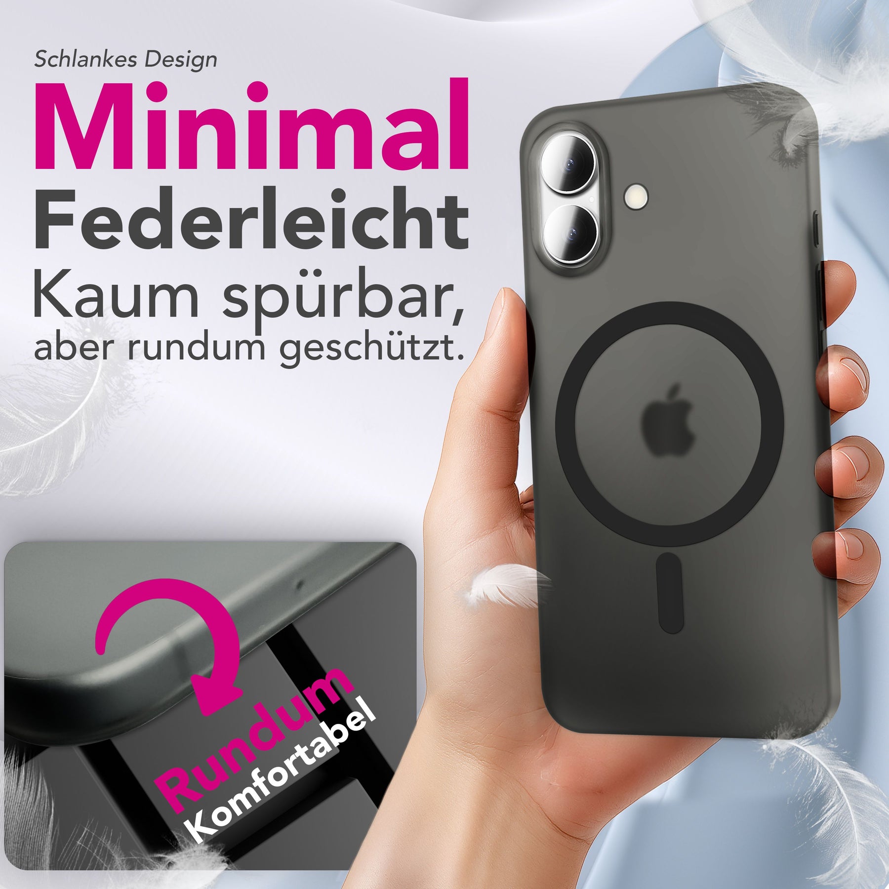 NALIA Ultra-Slim Hardcase für iPhone 17 – MagSafe kompatibel & 0.3mm Dünn – THINIX (Matte Semi-Transparente Hülle) – Marke aus Berlin Schwarz Transparent NALIA SlimFit Hüllen