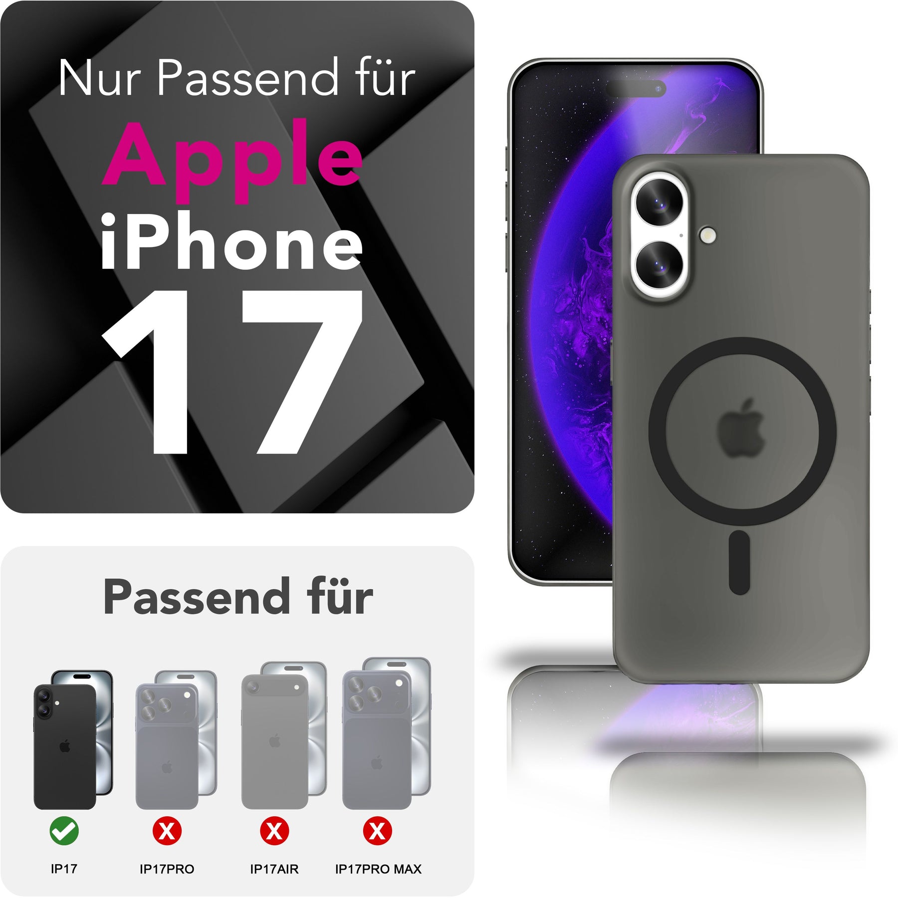 NALIA Ultra-Slim Hardcase für iPhone 17 – MagSafe kompatibel & 0.3mm Dünn – THINIX (Matte Semi-Transparente Hülle) – Marke aus Berlin Schwarz Transparent NALIA SlimFit Hüllen