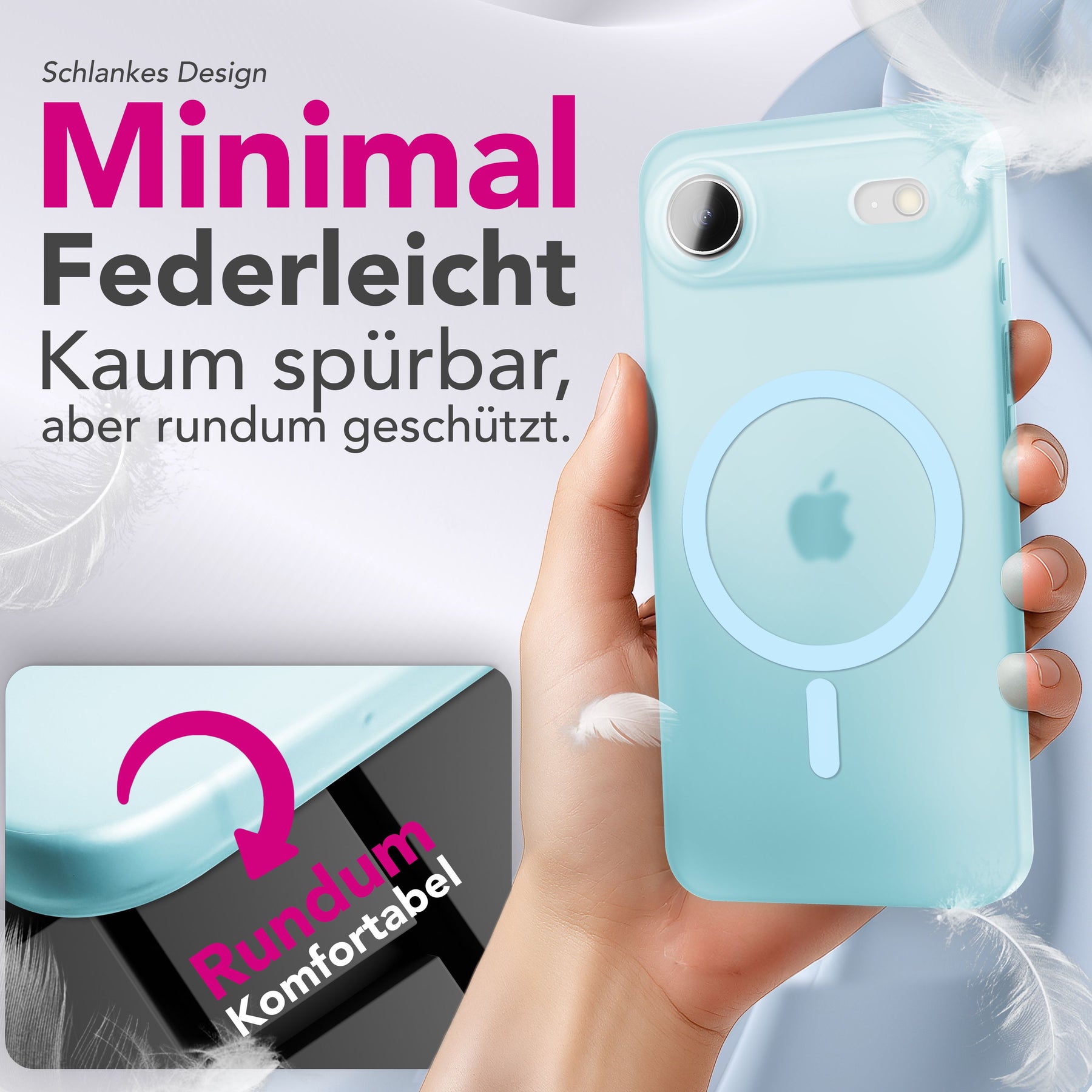 NALIA Ultra-Slim Hardcase für iPhone 17 Air – MagSafe kompatibel & 0.3mm Dünn – THINIX (Matte Semi-Transparente Hülle) – Marke aus Berlin Blau Transparent NALIA SlimFit Hüllen