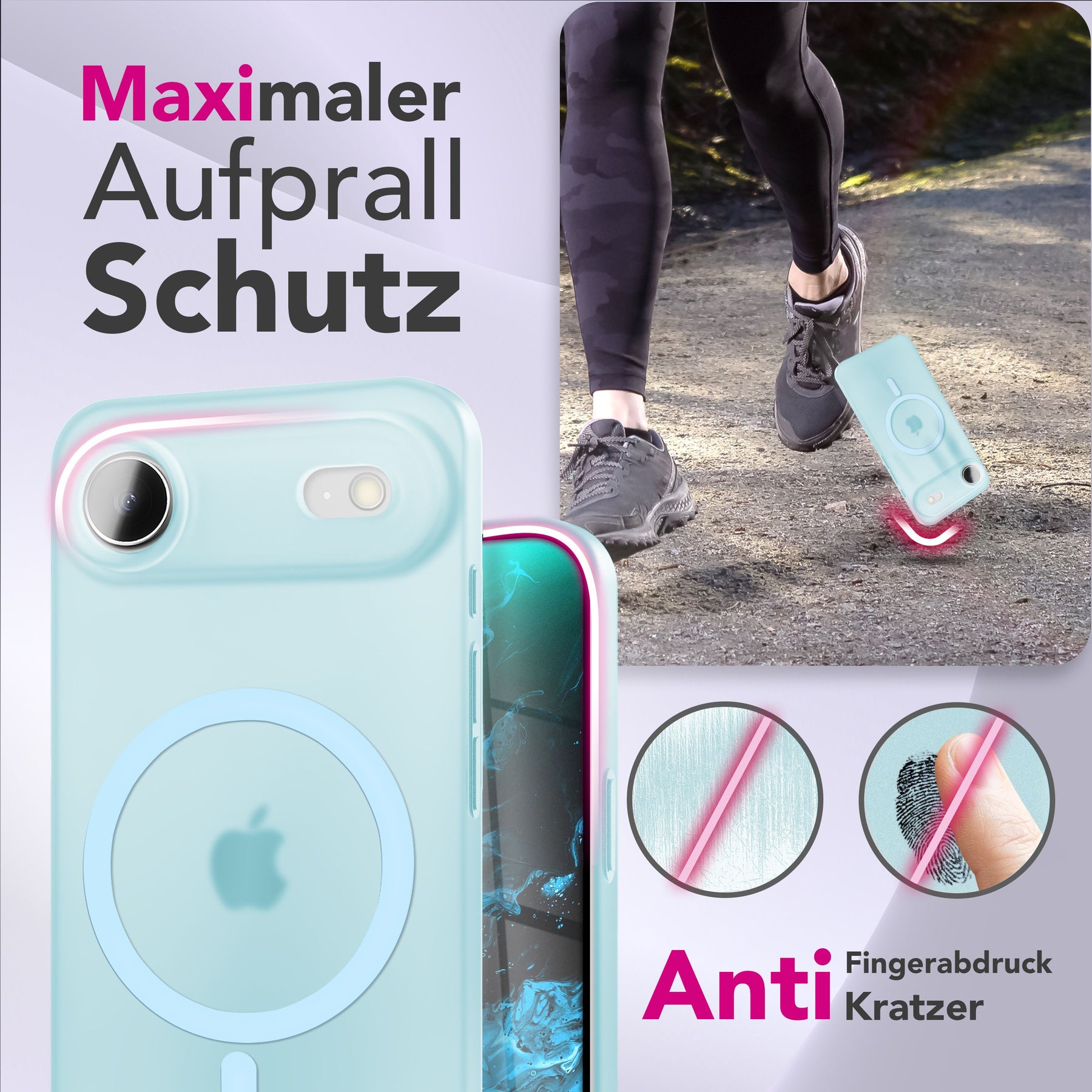 NALIA Ultra-Slim Hardcase für iPhone 17 Air – MagSafe kompatibel & 0.3mm Dünn – THINIX (Matte Semi-Transparente Hülle) – Marke aus Berlin Blau Transparent NALIA SlimFit Hüllen