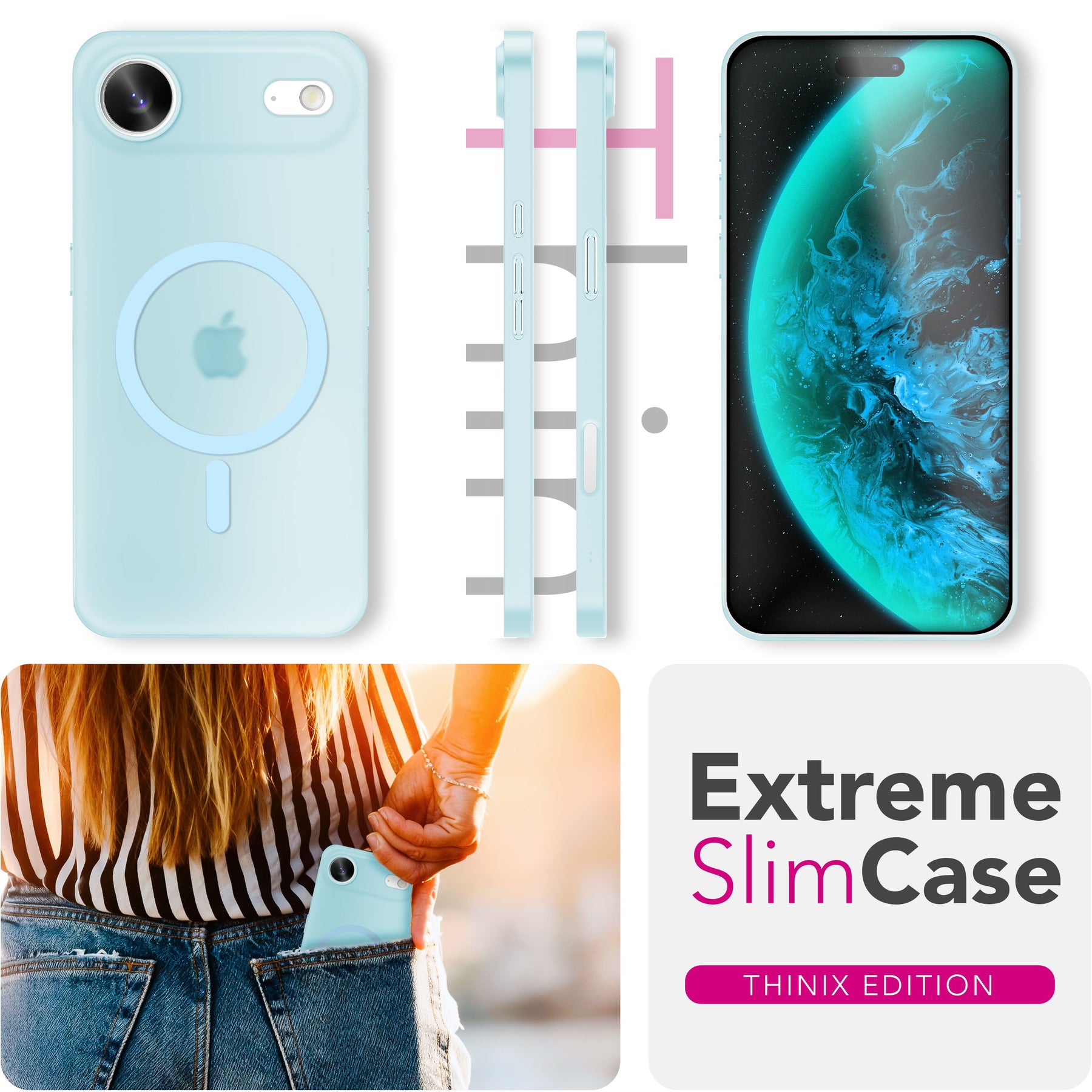 NALIA Ultra-Slim Hardcase für iPhone 17 Air – MagSafe kompatibel & 0.3mm Dünn – THINIX (Matte Semi-Transparente Hülle) – Marke aus Berlin Blau Transparent NALIA SlimFit Hüllen
