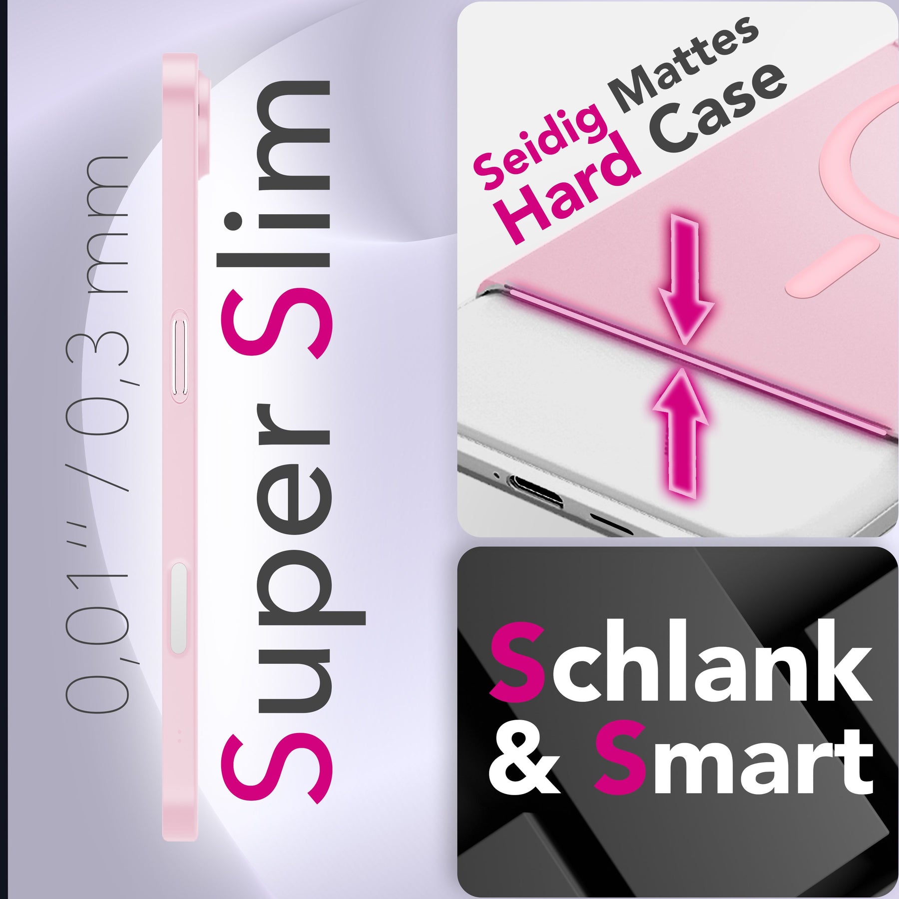NALIA Ultra-Slim Hardcase für iPhone 17 Air – MagSafe kompatibel & 0.3mm Dünn – THINIX (Matte Semi-Transparente Hülle) – Marke aus Berlin Rosa Transparent NALIA SlimFit Hüllen