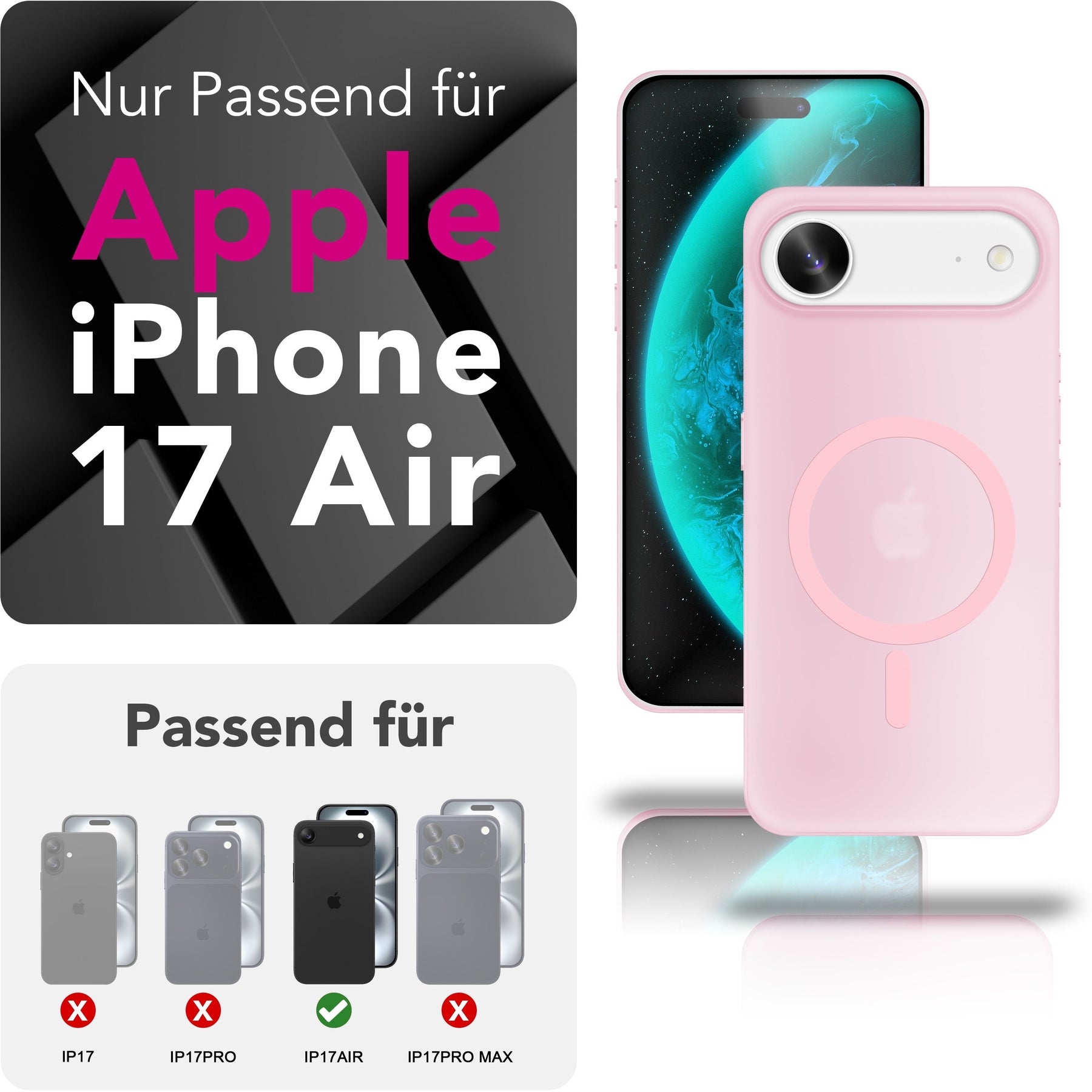 NALIA Ultra-Slim Hardcase für iPhone 17 Air – MagSafe kompatibel & 0.3mm Dünn – THINIX (Matte Semi-Transparente Hülle) – Marke aus Berlin Rosa Transparent NALIA SlimFit Hüllen