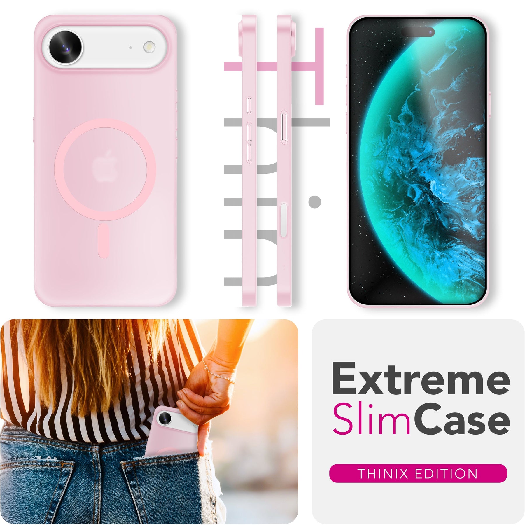 NALIA Ultra-Slim Hardcase für iPhone 17 Air – MagSafe kompatibel & 0.3mm Dünn – THINIX (Matte Semi-Transparente Hülle) – Marke aus Berlin Rosa Transparent NALIA SlimFit Hüllen