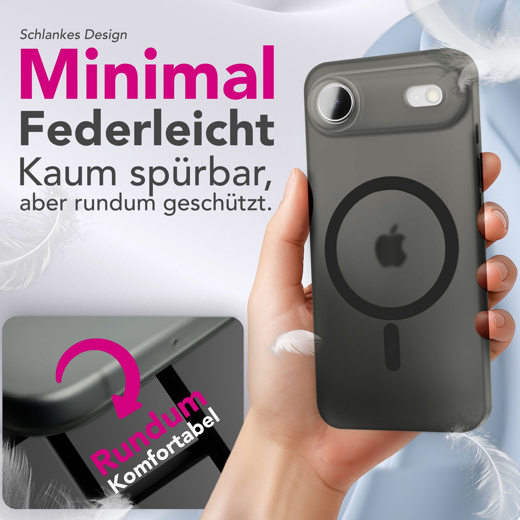 NALIA Ultra-Slim Hardcase für iPhone 17 Air – MagSafe kompatibel & 0.3mm Dünn – THINIX (Matte Semi-Transparente Hülle) – Marke aus Berlin Schwarz Transparent NALIA SlimFit Hüllen