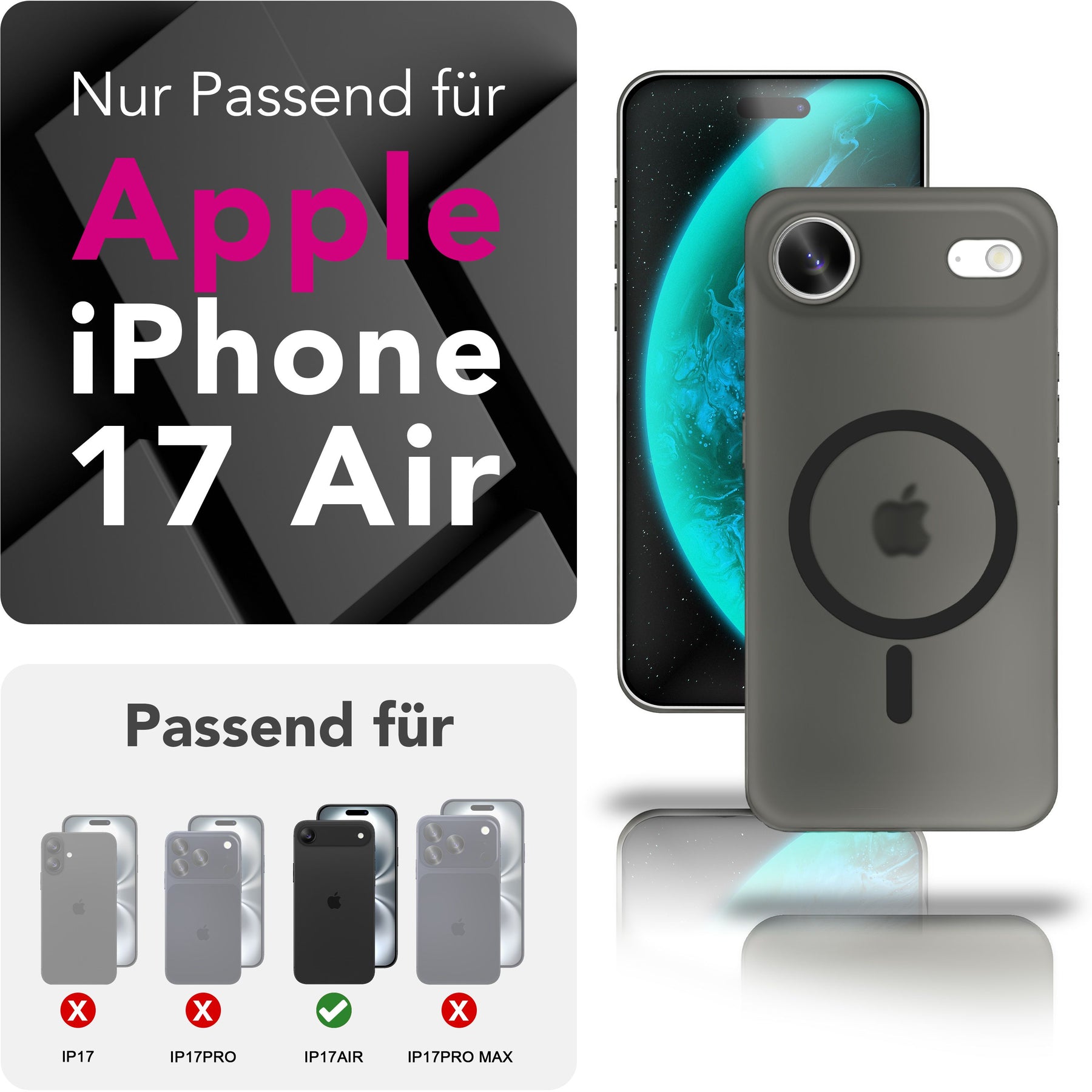 NALIA Ultra-Slim Hardcase für iPhone 17 Air – MagSafe kompatibel & 0.3mm Dünn – THINIX (Matte Semi-Transparente Hülle) – Marke aus Berlin Schwarz Transparent NALIA SlimFit Hüllen
