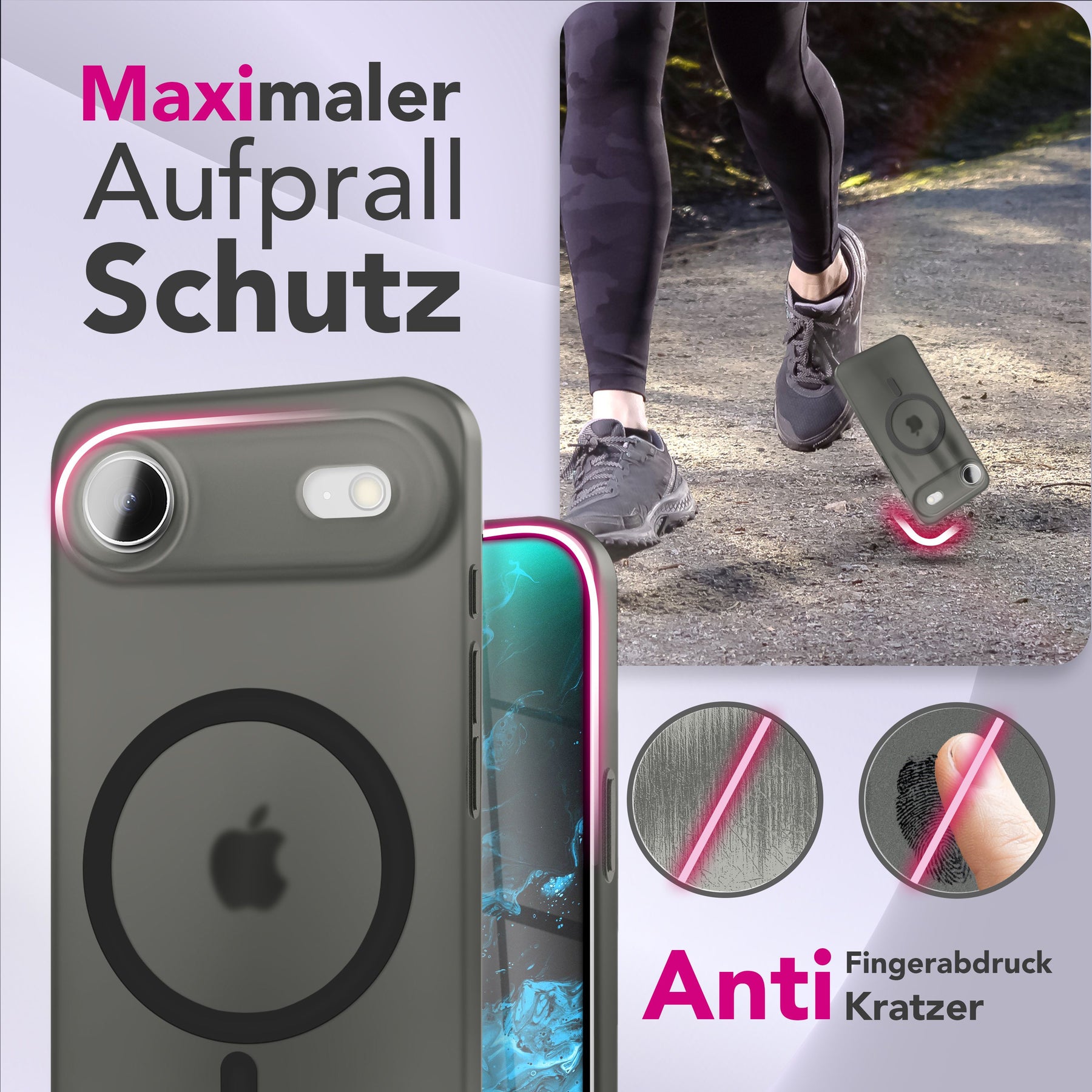 NALIA Ultra-Slim Hardcase für iPhone 17 Air – MagSafe kompatibel & 0.3mm Dünn – THINIX (Matte Semi-Transparente Hülle) – Marke aus Berlin Schwarz Transparent NALIA SlimFit Hüllen