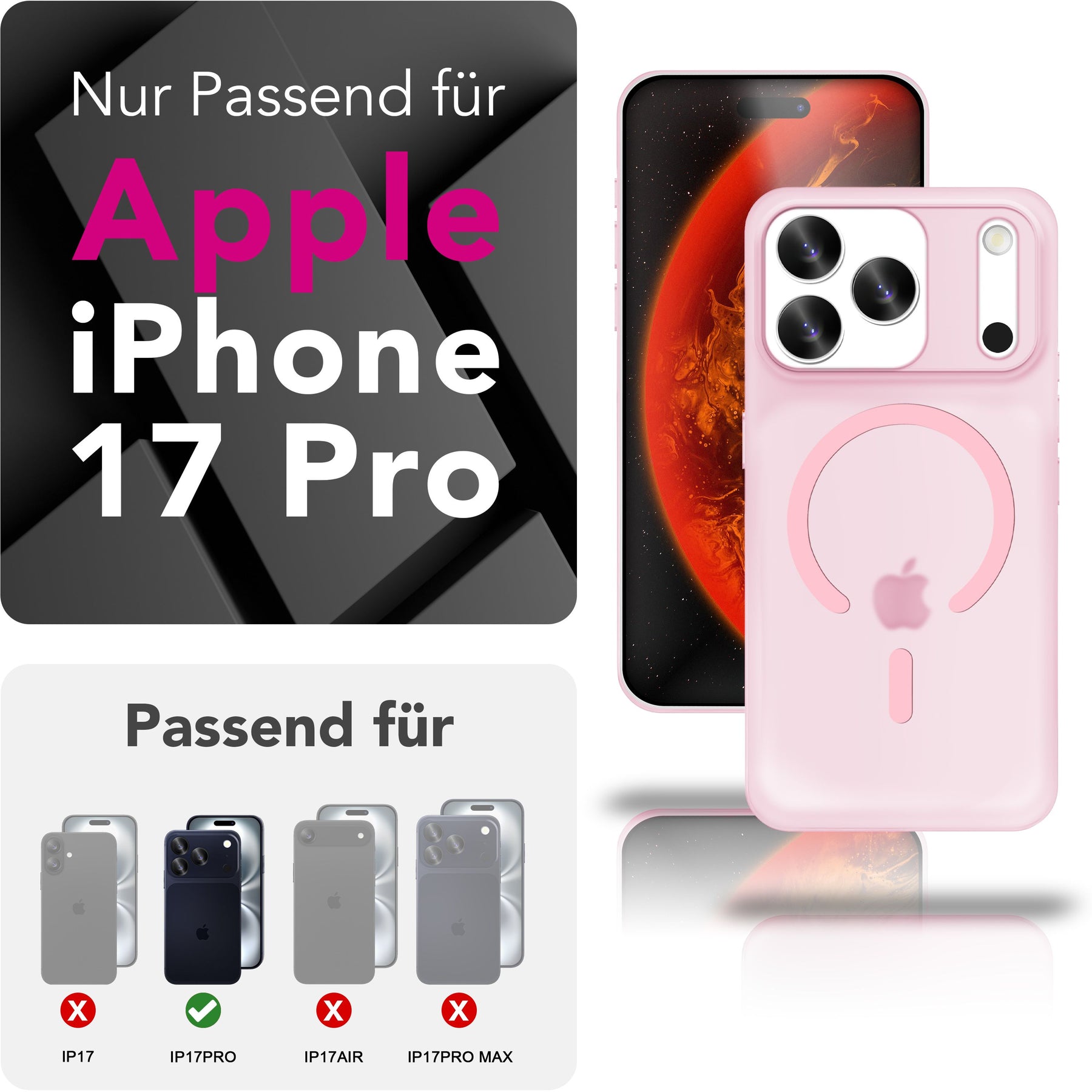 NALIA Ultra-Slim Hardcase für iPhone 17 Pro – MagSafe kompatibel & 0.3mm Dünn – THINIX (Matte Semi-Transparente Hülle) – Marke aus Berlin Rosa Transparent NALIA SlimFit Hüllen