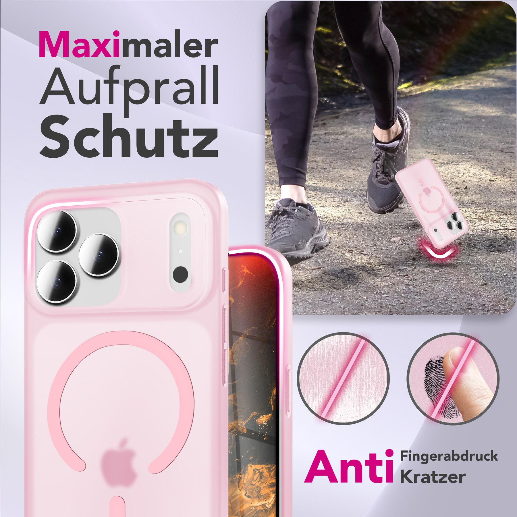 NALIA Ultra-Slim Hardcase für iPhone 17 Pro – MagSafe kompatibel & 0.3mm Dünn – THINIX (Matte Semi-Transparente Hülle) – Marke aus Berlin Rosa Transparent NALIA SlimFit Hüllen