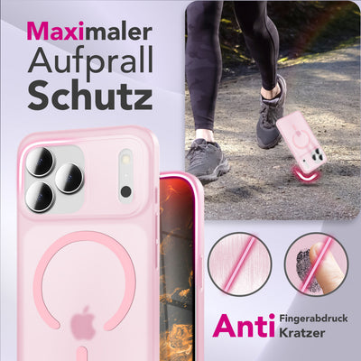 NALIA Ultra-Slim Hardcase für iPhone 17 Pro – MagSafe kompatibel & 0.3mm Dünn – THINIX (Matte Semi-Transparente Hülle) – Marke aus Berlin Rosa Transparent NALIA SlimFit Hüllen