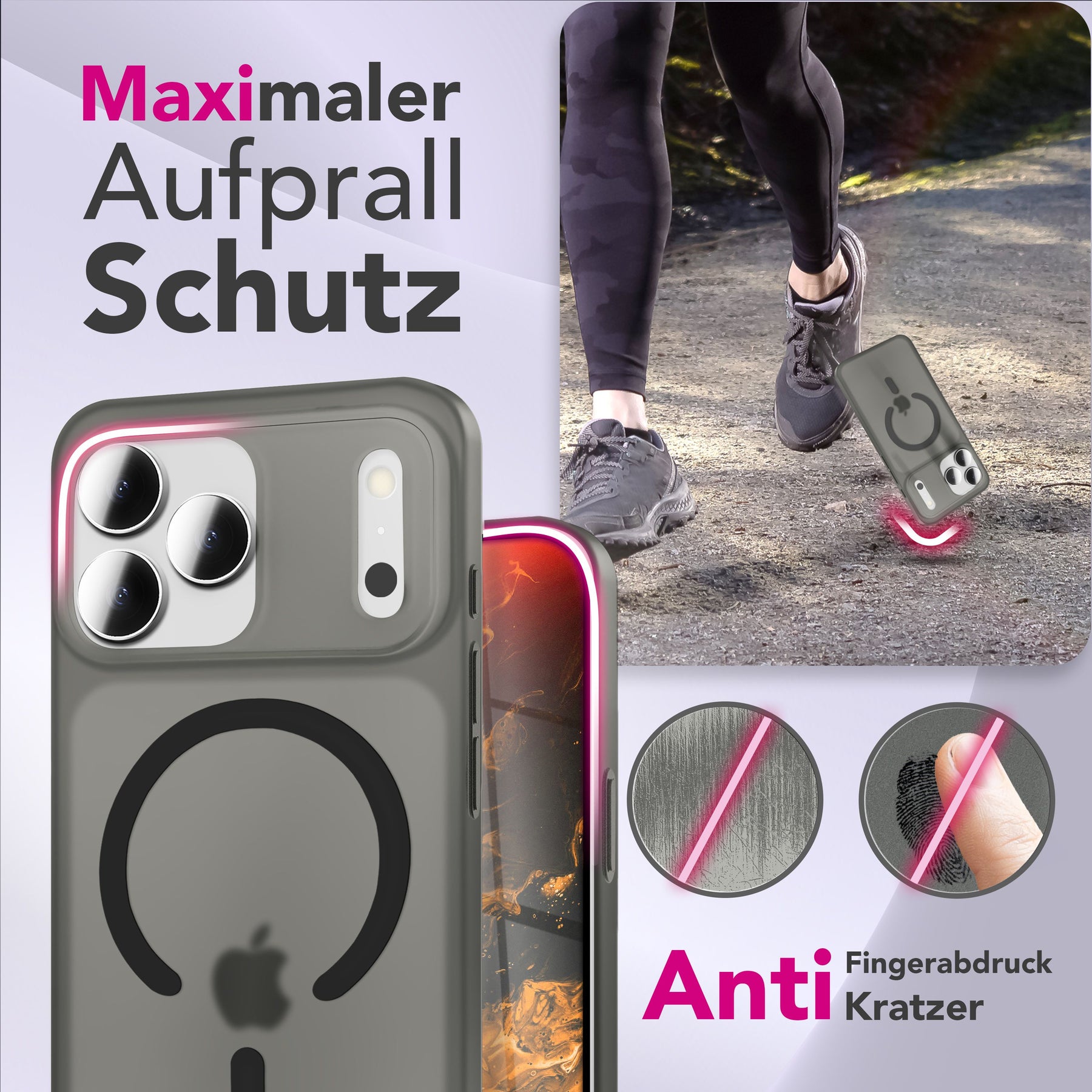 NALIA Ultra-Slim Hardcase für iPhone 17 Pro – MagSafe kompatibel & 0.3mm Dünn – THINIX (Matte Semi-Transparente Hülle) – Marke aus Berlin Schwarz Transparent NALIA SlimFit Hüllen