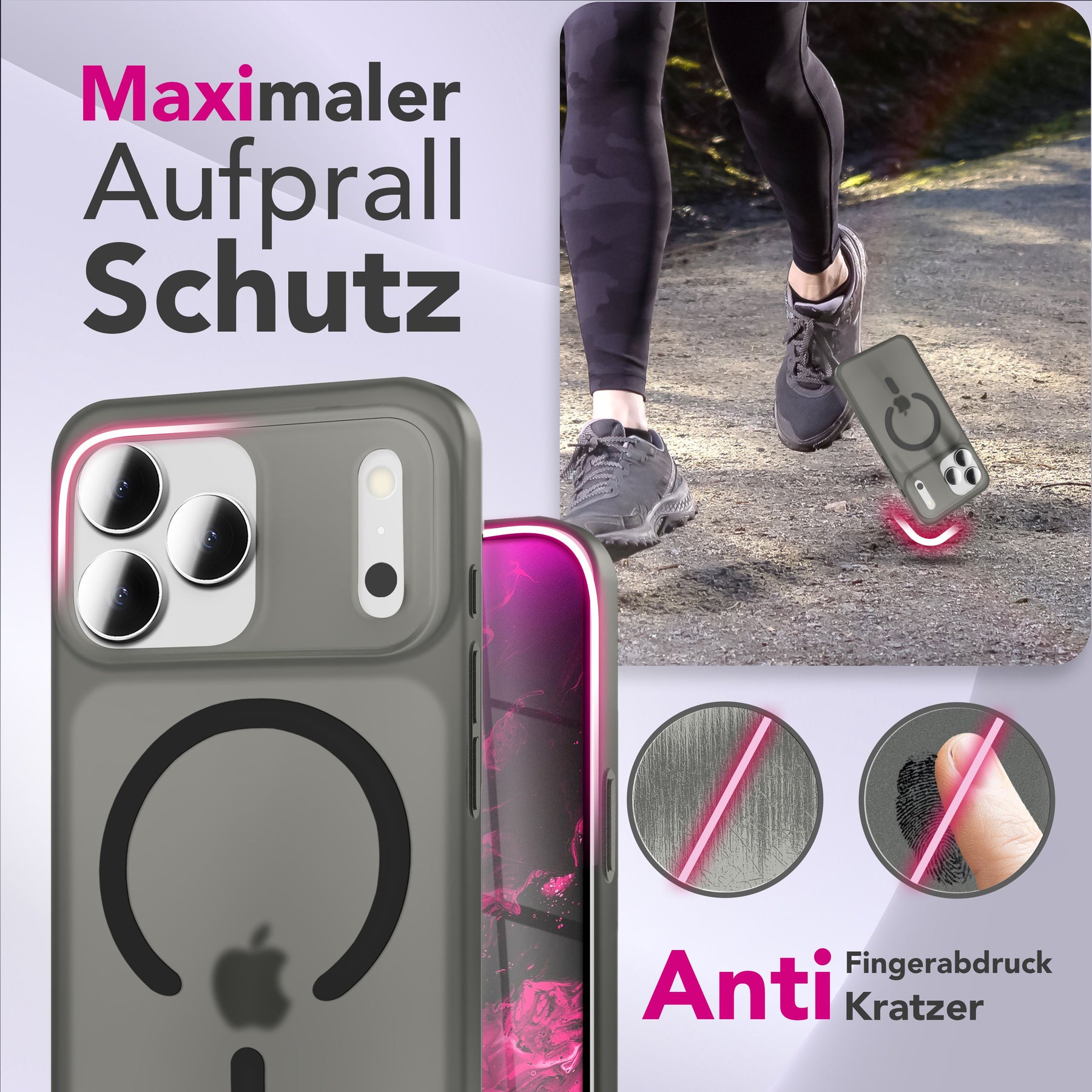 NALIA Ultra-Slim Hardcase für iPhone 17 Pro Max – MagSafe kompatibel & 0.3mm Dünn – THINIX (Matte Semi-Transparente Hülle) – Marke aus Berlin Schwarz Transparent NALIA SlimFit Hüllen