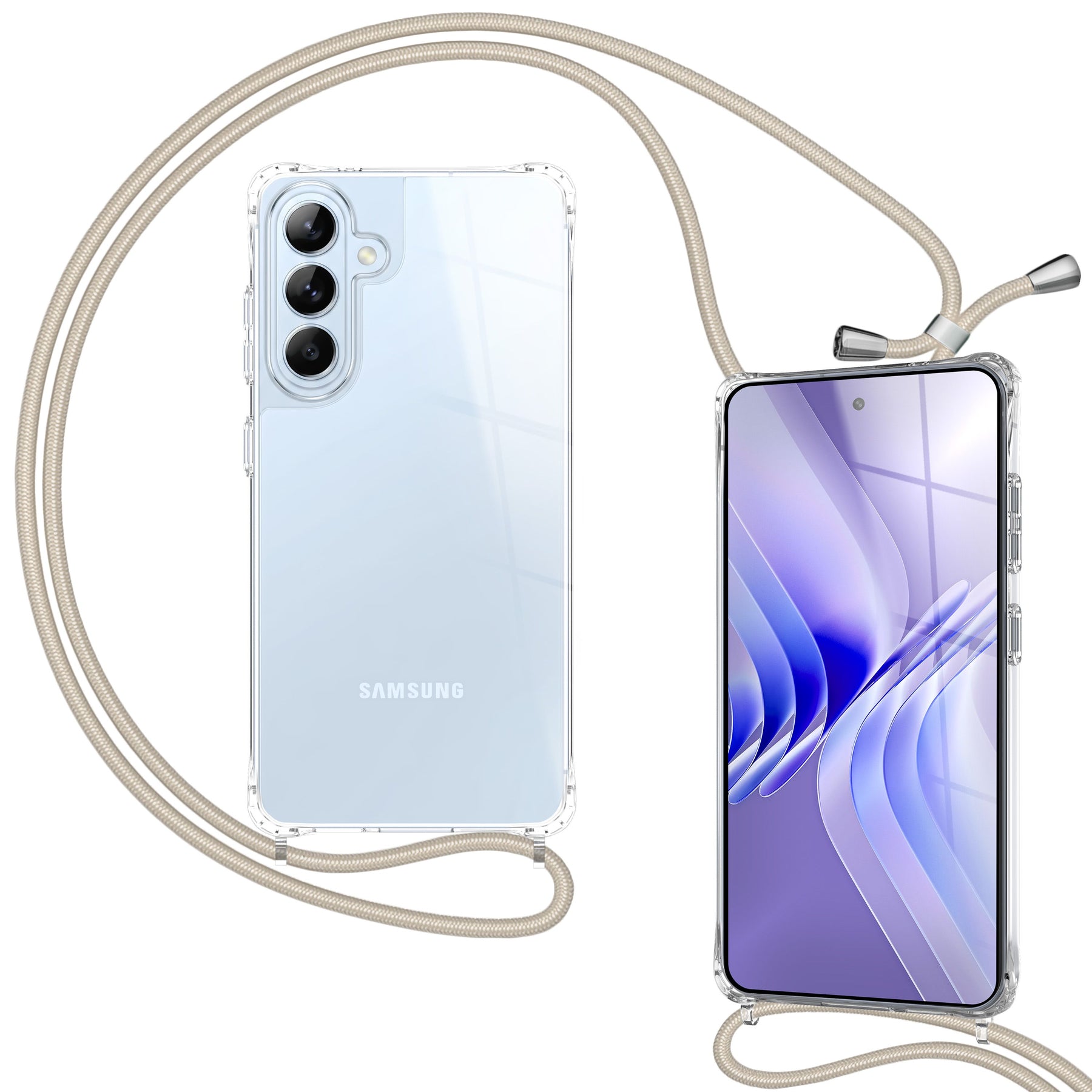 NALIA Handykette für Samsung Galaxy S26 – Transparentes Hybrid-Case & Band – HANGIT PRO (Anti-Gelb Rückseite & Verstellbar) – Marke aus Berlin Sandstein Beige NALIA Klare Hüllen