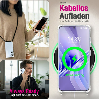 NALIA Handykette für Samsung Galaxy S26 – Transparentes Hybrid-Case & Band – HANGIT PRO (Anti-Gelb Rückseite & Verstellbar) – Marke aus Berlin Sandstein Beige NALIA Klare Hüllen