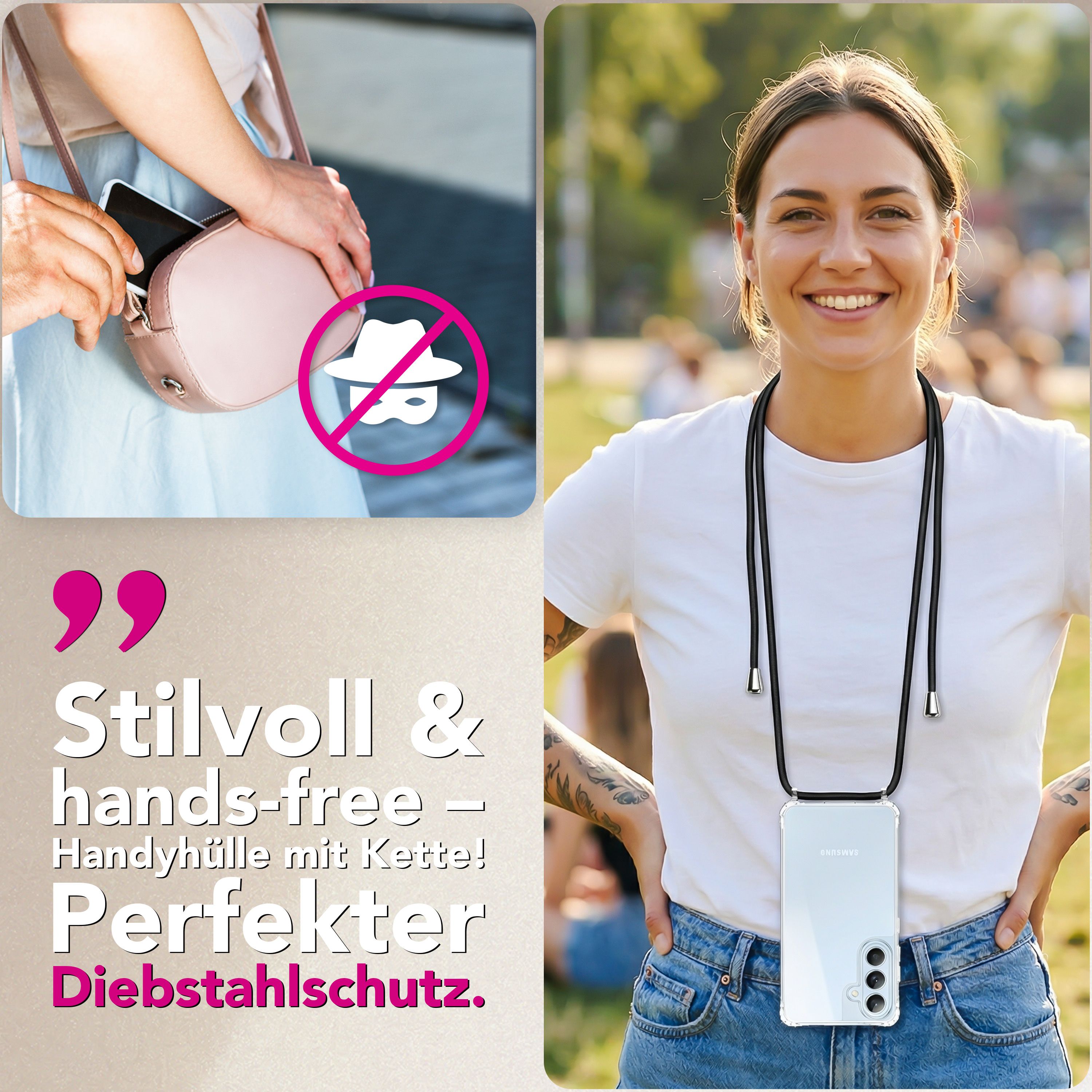 NALIA Handykette mit Hülle Samsung Galaxy S26 Case Crossbody verstellbar Sandstein Beige NALIA Klare Hüllen