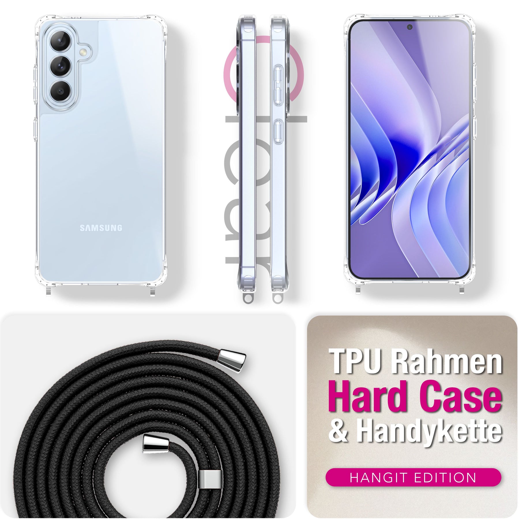 NALIA Handykette für Samsung Galaxy S26 – Transparentes Hybrid-Case & Band – HANGIT PRO (Anti-Gelb Rückseite & Verstellbar) – Marke aus Berlin Sandstein Beige NALIA Klare Hüllen