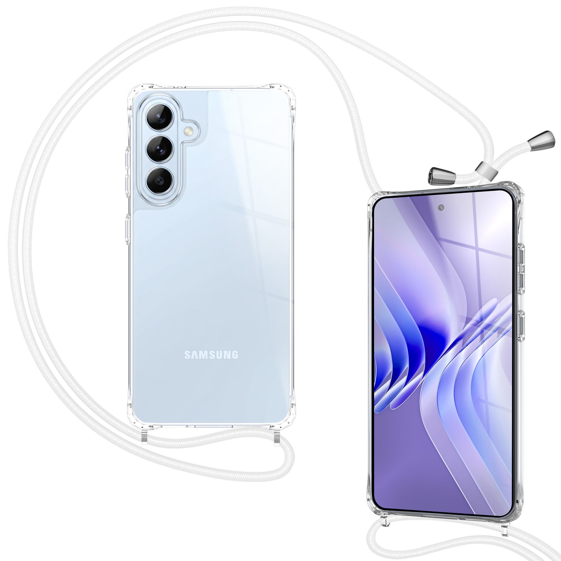 NALIA Handykette für Samsung Galaxy S26 – Transparentes Hybrid-Case & Band – HANGIT PRO (Anti-Gelb Rückseite & Verstellbar) – Marke aus Berlin Mondweiß NALIA Klare Hüllen