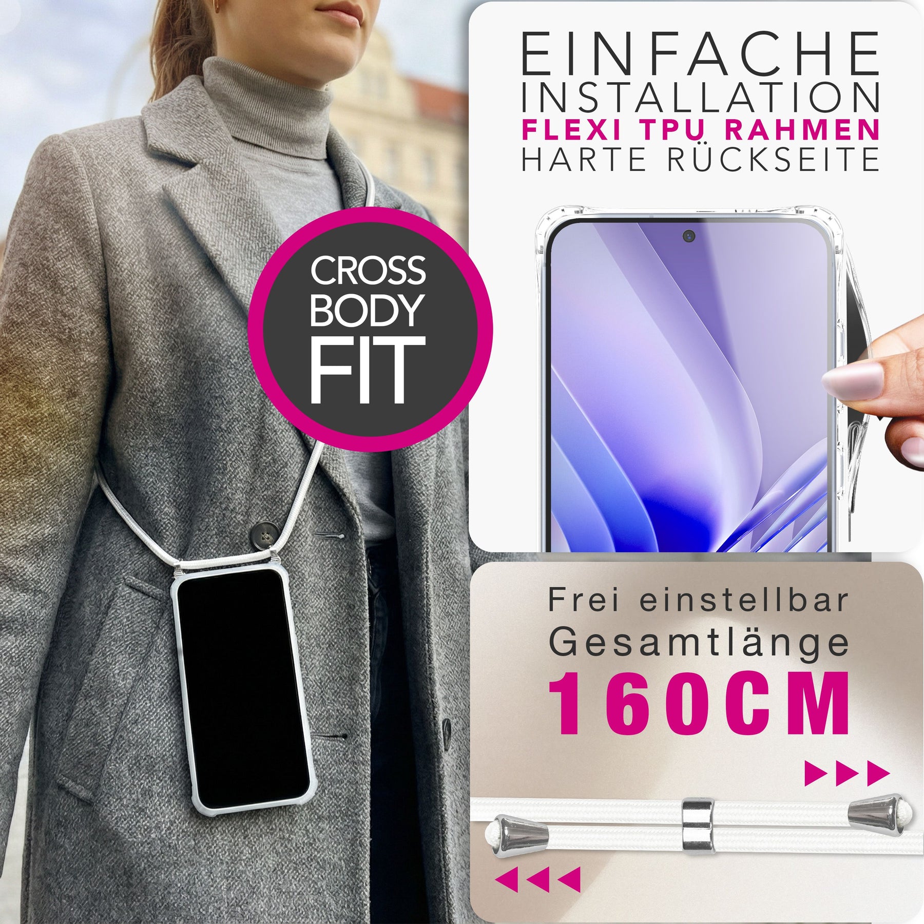 NALIA Handykette für Samsung Galaxy S26 – Transparentes Hybrid-Case & Band – HANGIT PRO (Anti-Gelb Rückseite & Verstellbar) – Marke aus Berlin Sandstein Beige NALIA Klare Hüllen