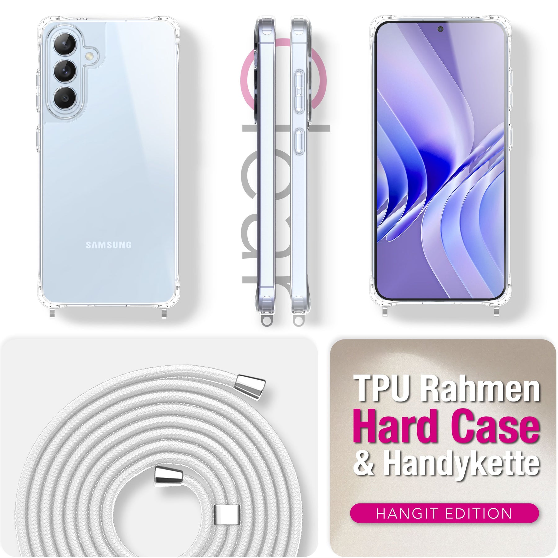 NALIA Handykette für Samsung Galaxy S26 – Transparentes Hybrid-Case & Band – HANGIT PRO (Anti-Gelb Rückseite & Verstellbar) – Marke aus Berlin Sandstein Beige NALIA Klare Hüllen