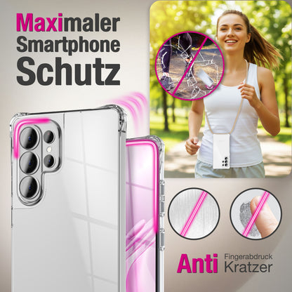 NALIA Handykette mit Hülle Samsung Galaxy S26 Ultra Case Crossbody verstellbar Sandstein Beige NALIA Klare Hüllen