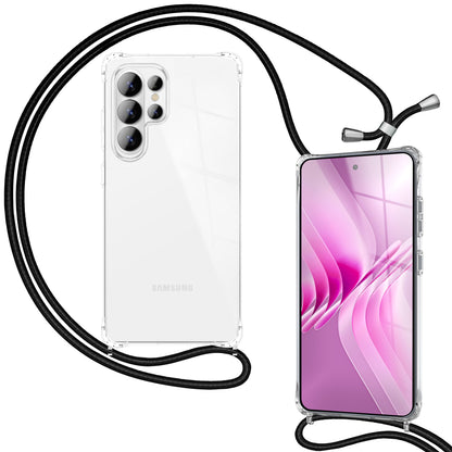 NALIA Handykette mit Hülle Samsung Galaxy S26 Ultra Case Crossbody verstellbar Mitternacht Schwarz NALIA Klare Hüllen