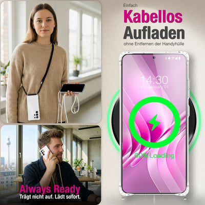 NALIA Handykette für Samsung Galaxy S26 Ultra – Transparentes Hybrid-Case & Band – HANGIT PRO (Anti-Gelb Rückseite & Verstellbar) – Marke aus Berlin Mitternacht Schwarz NALIA Klare Hüllen