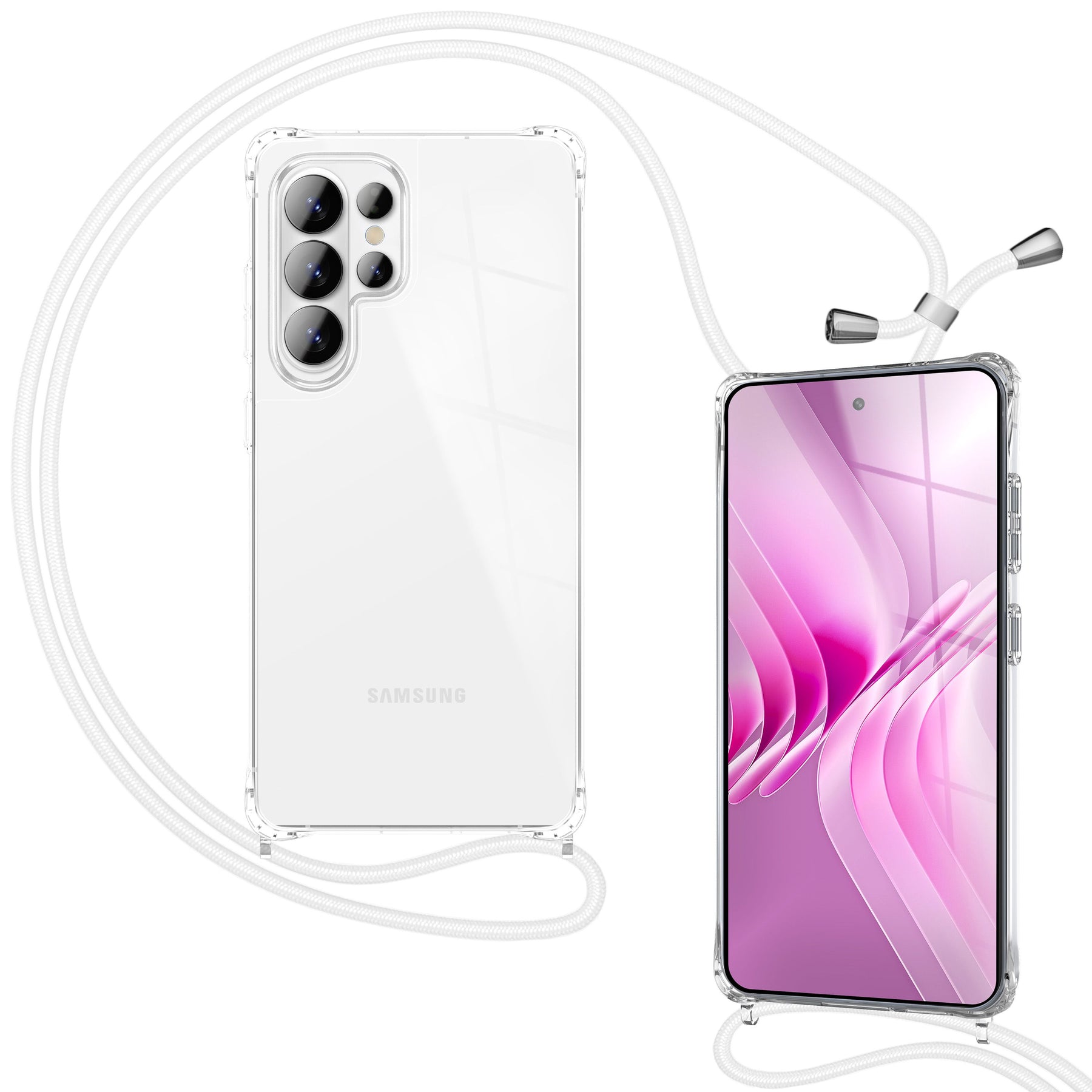 NALIA Handykette für Samsung Galaxy S26 Ultra – Transparentes Hybrid-Case & Band – HANGIT PRO (Anti-Gelb Rückseite & Verstellbar) – Marke aus Berlin Mondweiß NALIA Klare Hüllen