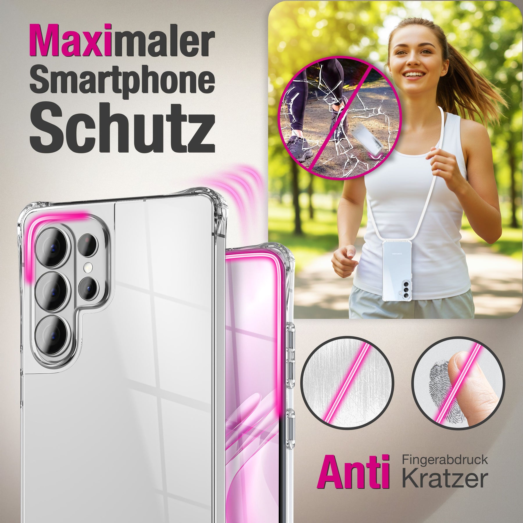 NALIA Handykette für Samsung Galaxy S26 Ultra – Transparentes Hybrid-Case & Band – HANGIT PRO (Anti-Gelb Rückseite & Verstellbar) – Marke aus Berlin Mondweiß NALIA Klare Hüllen