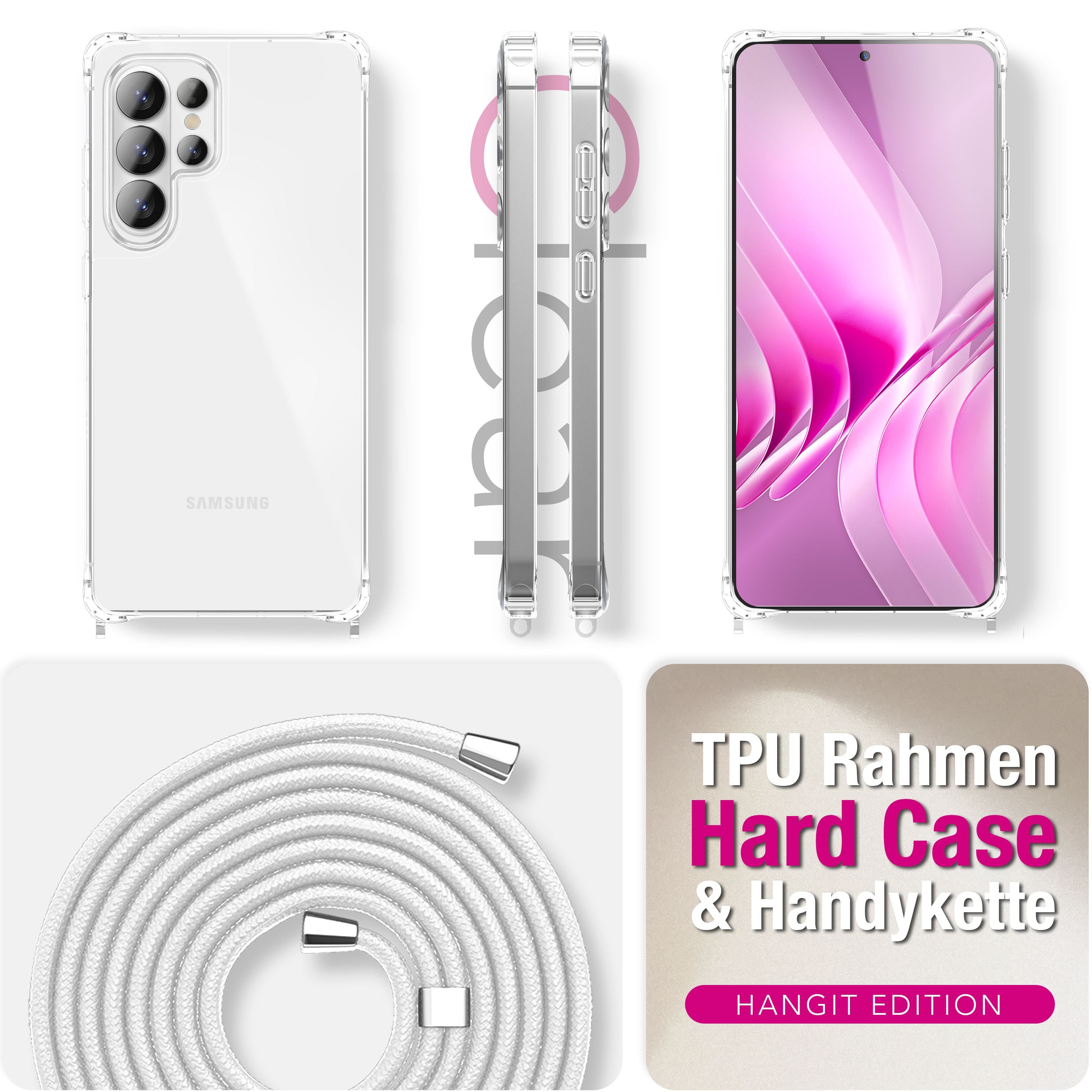 NALIA Handykette mit Hülle Samsung Galaxy S26 Ultra Case Crossbody verstellbar Mondweiß NALIA Klare Hüllen