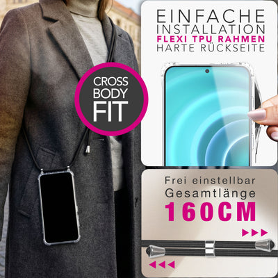 NALIA Handykette für Samsung Galaxy A37 – Transparentes Hybrid-Case & Band – HANGIT PRO (Anti-Gelb Rückseite & Verstellbar) – Marke aus Berlin Mitternacht Schwarz NALIA Klare Hüllen