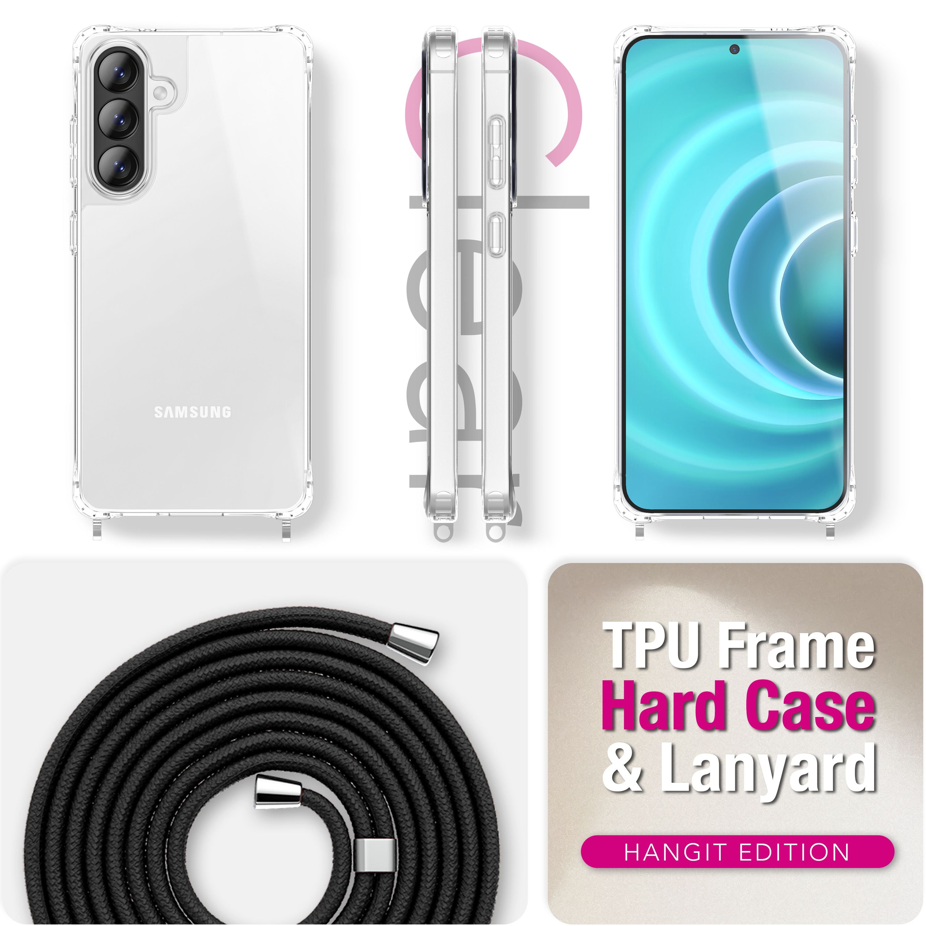 NALIA Handykette mit Hülle Samsung Galaxy A37 Case Crossbody verstellbar Mitternacht Schwarz NALIA Klare Hüllen