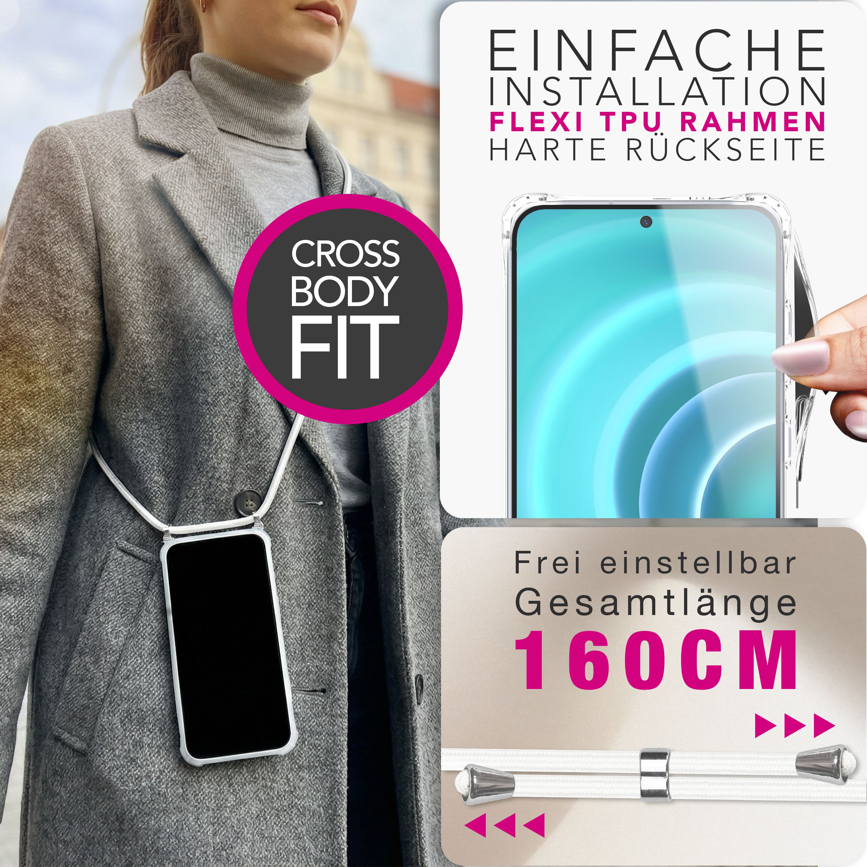 NALIA Handykette mit Hülle Samsung Galaxy A37 Case Crossbody verstellbar Mondweiß NALIA Klare Hüllen