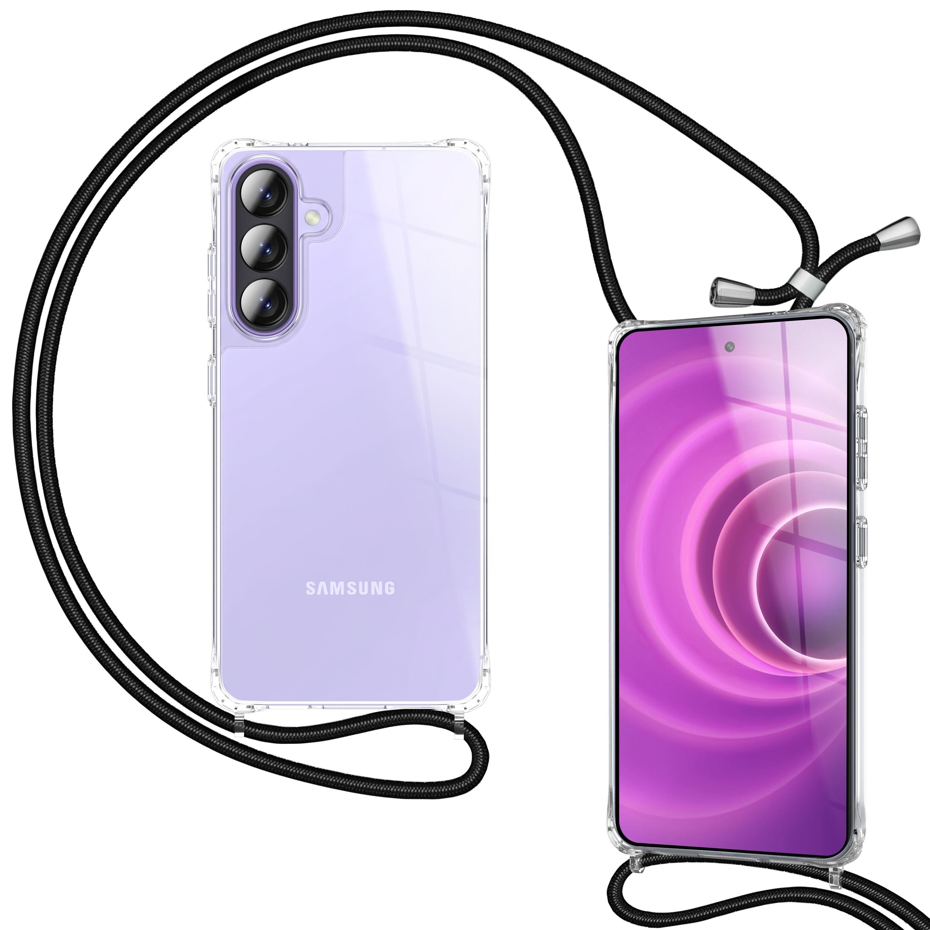 NALIA Handykette mit Hülle Samsung Galaxy A57 Case Crossbody verstellbar Mitternacht Schwarz NALIA Klare Hüllen