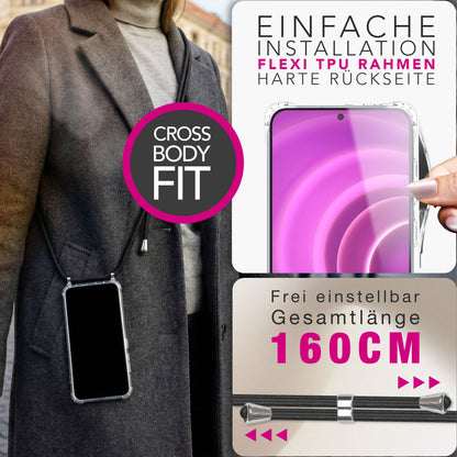 NALIA Handykette mit Hülle Samsung Galaxy A57 Case Crossbody verstellbar Mitternacht Schwarz NALIA Klare Hüllen