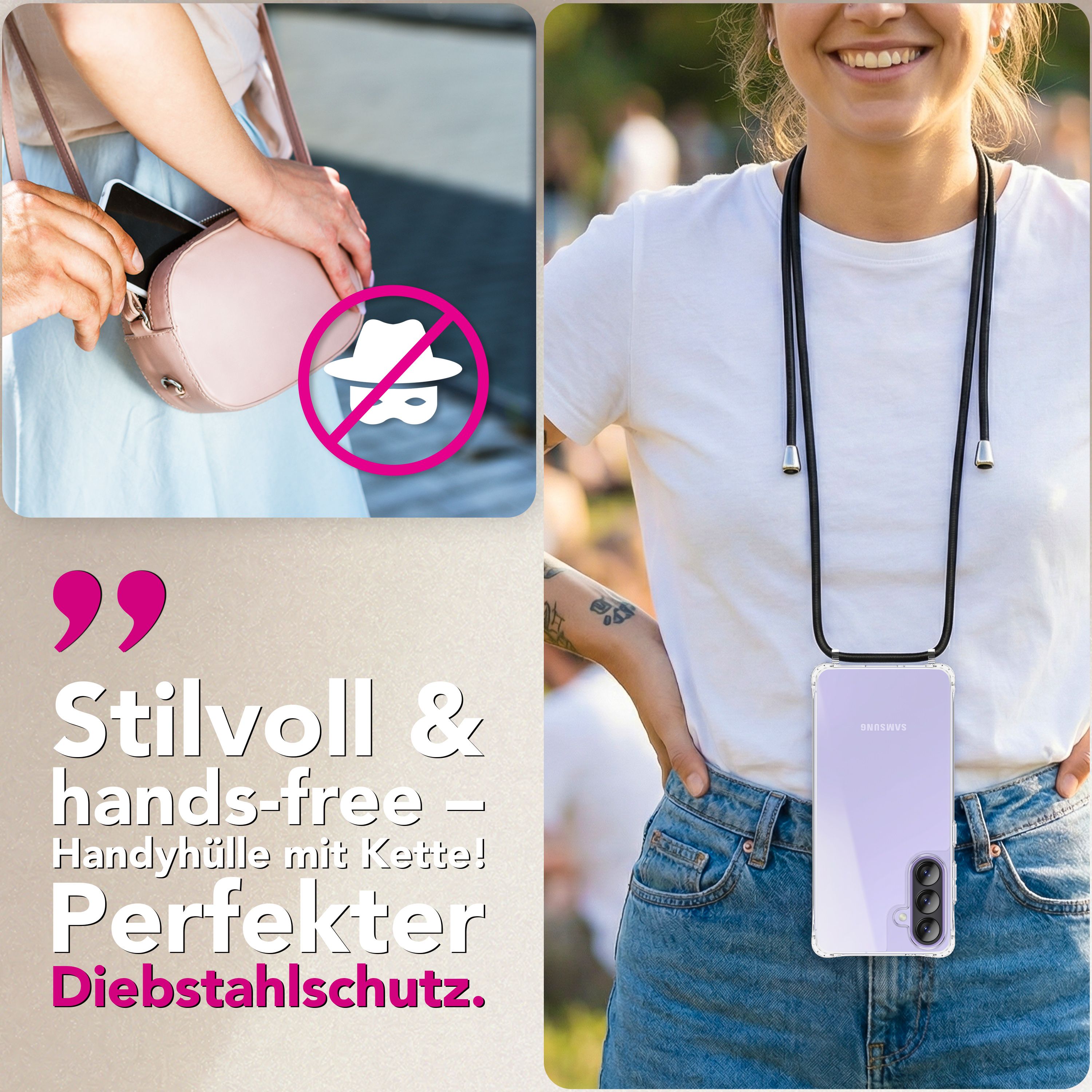 NALIA Handykette mit Hülle Samsung Galaxy A57 Case Crossbody verstellbar Mitternacht Schwarz NALIA Klare Hüllen