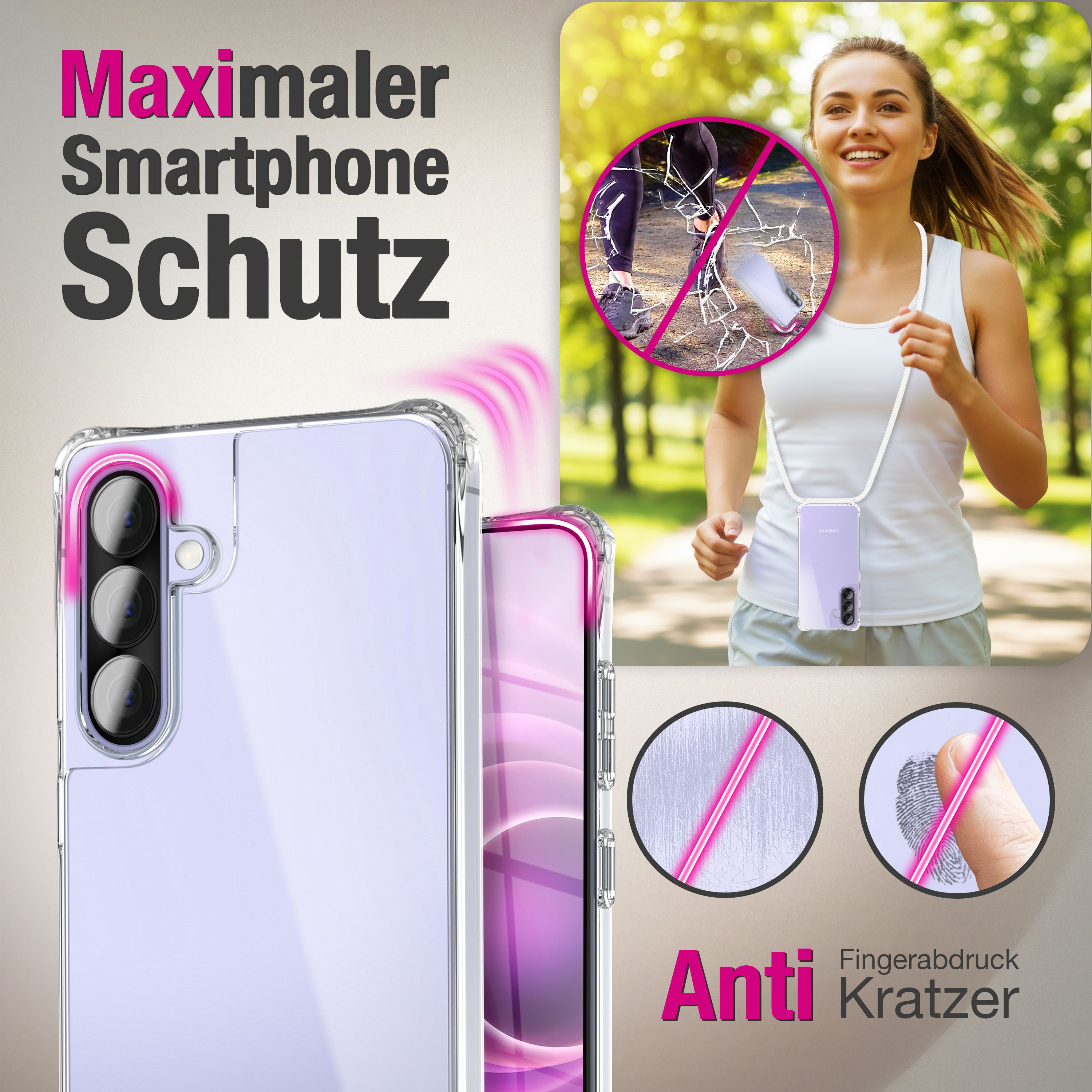 NALIA Handykette mit Hülle Samsung Galaxy A57 Case Crossbody verstellbar Mondweiß NALIA Klare Hüllen