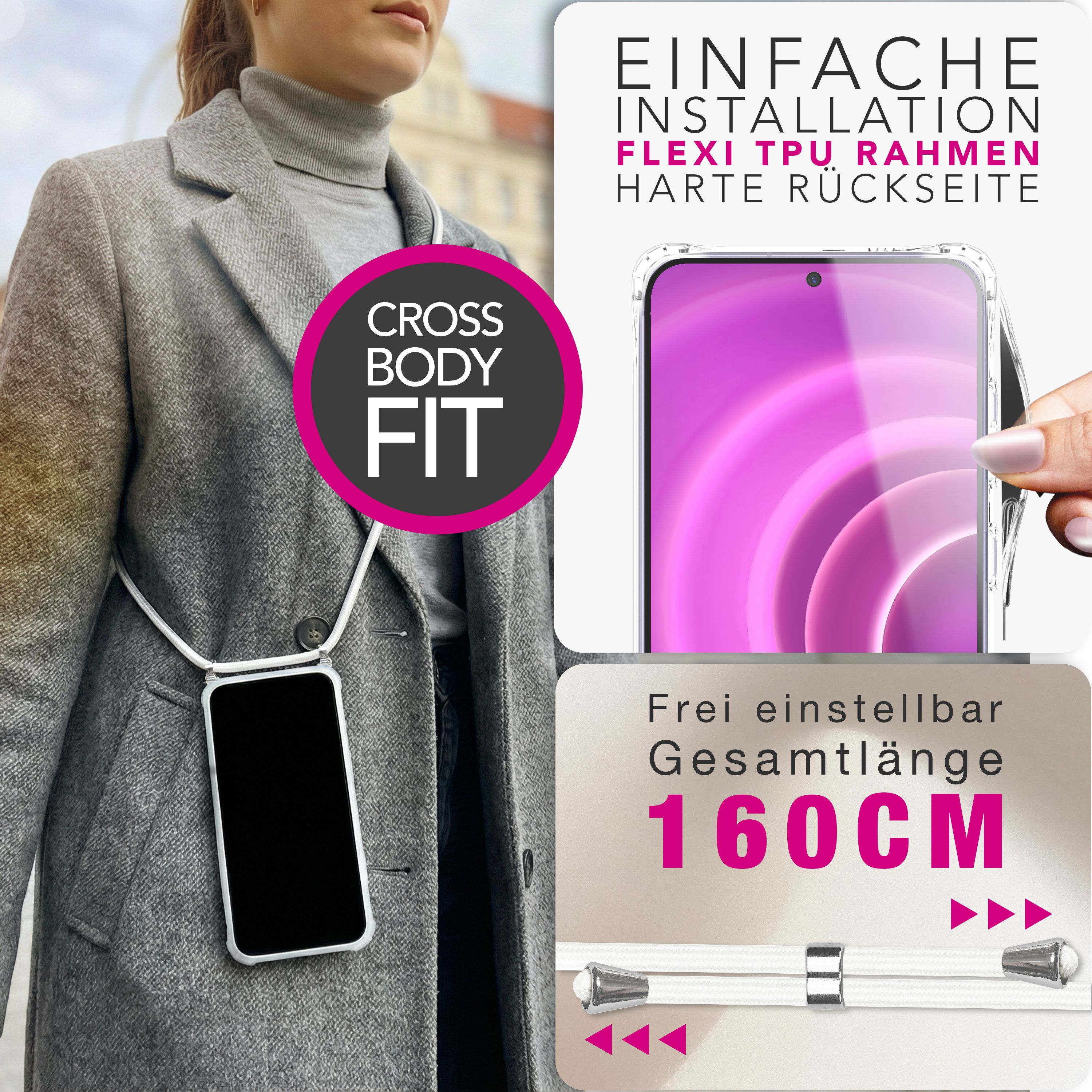 NALIA Handykette mit Hülle Samsung Galaxy A57 Case Crossbody verstellbar Mondweiß NALIA Klare Hüllen