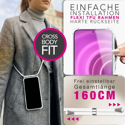 NALIA Handykette mit Hülle Samsung Galaxy A57 Case Crossbody verstellbar Mondweiß NALIA Klare Hüllen