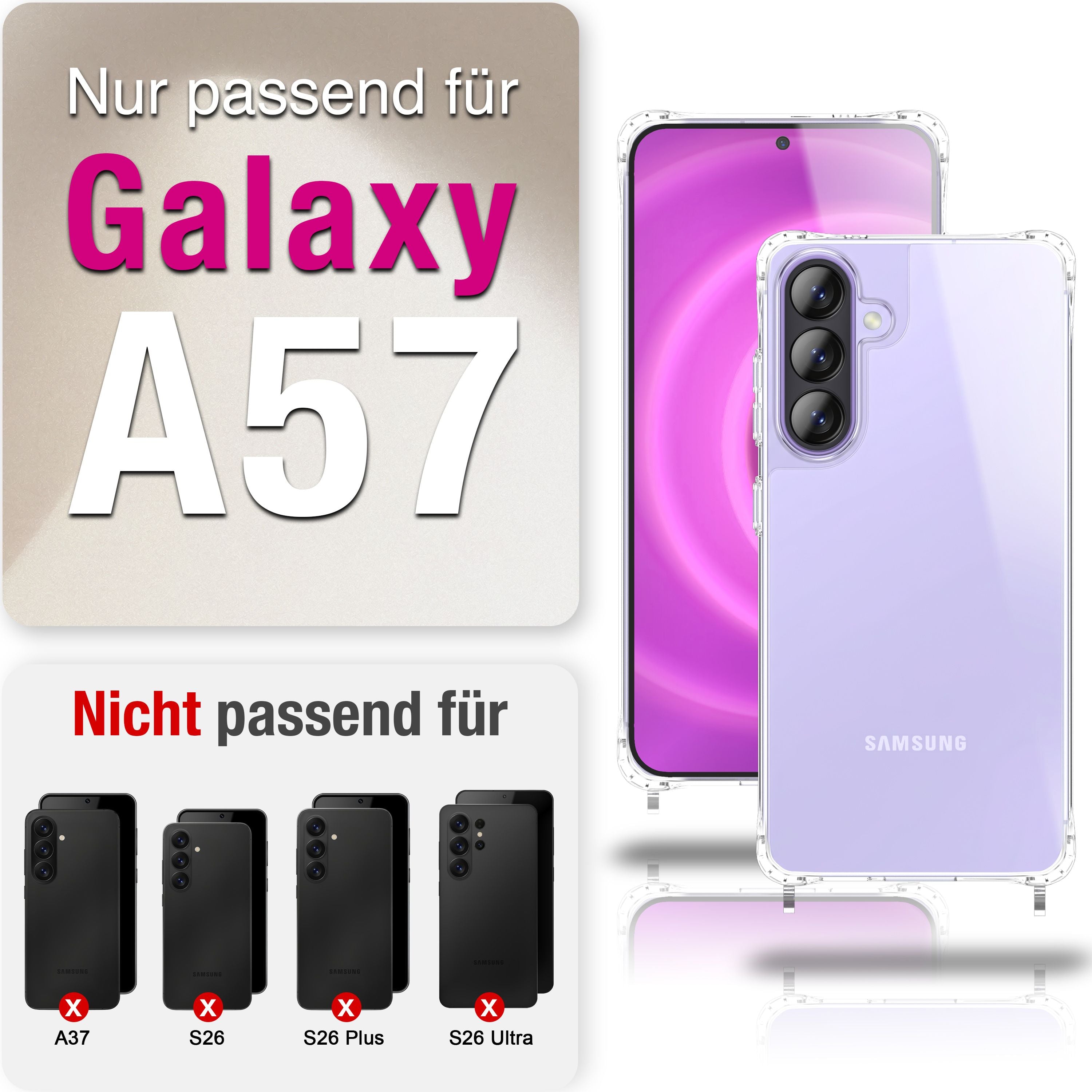 NALIA Handykette mit Hülle Samsung Galaxy A57 Case Crossbody verstellbar Mondweiß NALIA Klare Hüllen