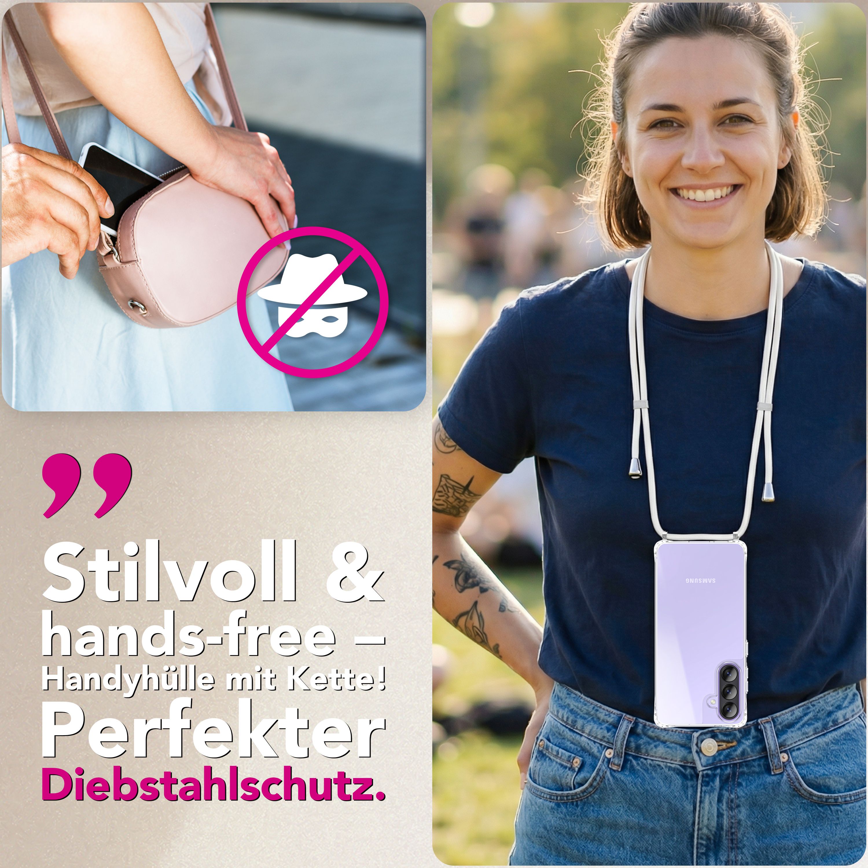 NALIA Handykette mit Hülle Samsung Galaxy A57 Case Crossbody verstellbar Mondweiß NALIA Klare Hüllen