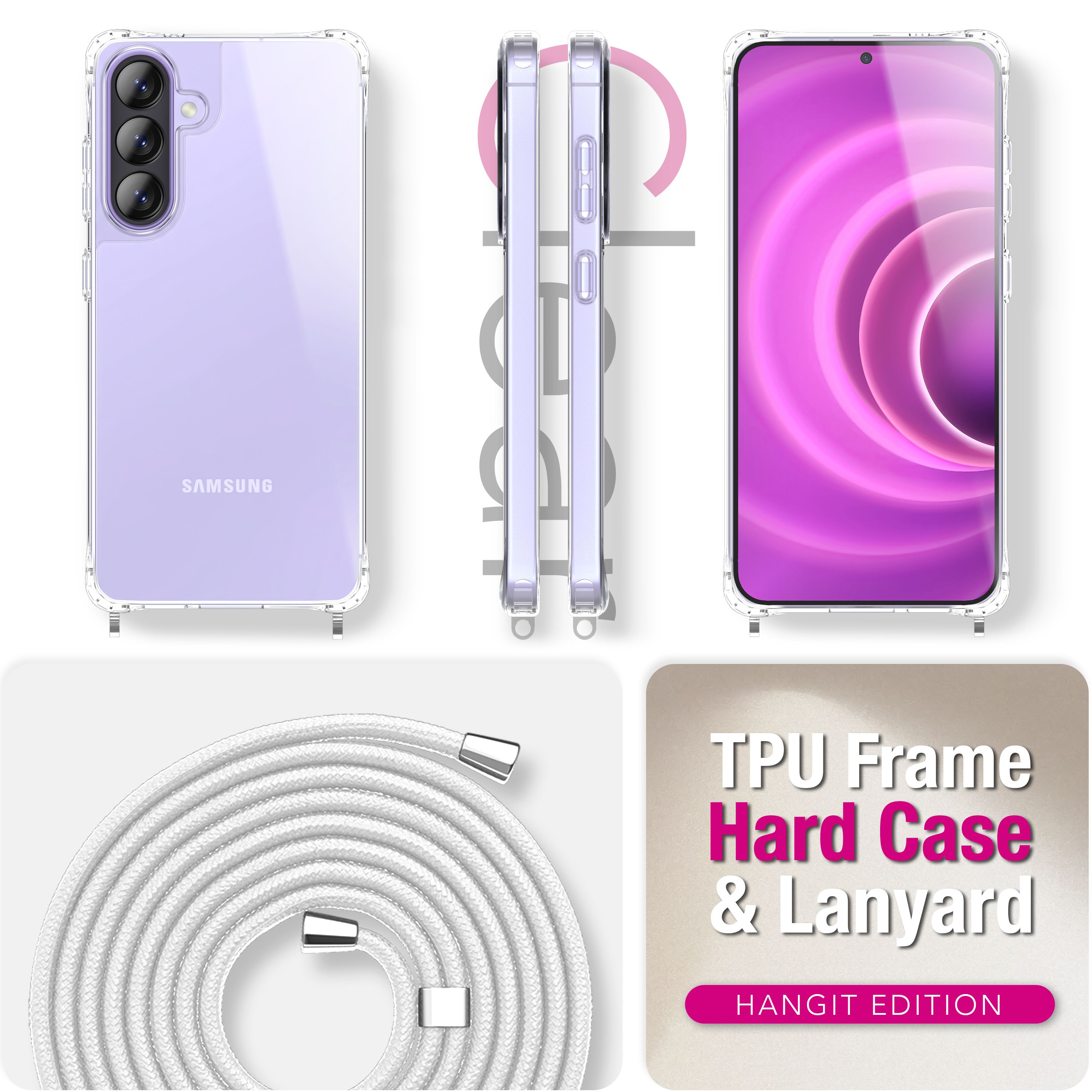 NALIA Handykette mit Hülle Samsung Galaxy A57 Case Crossbody verstellbar Mondweiß NALIA Klare Hüllen