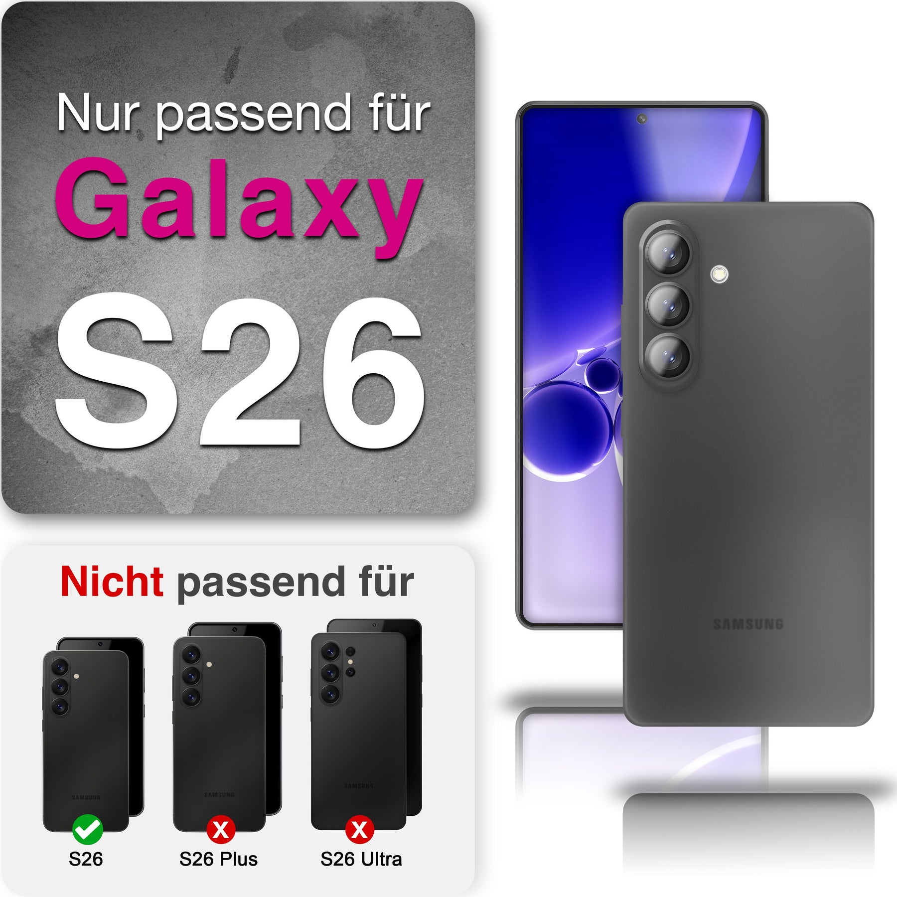 NALIA Ultra Slim Hardcase für Samsung Galaxy S26 – Matt & 0.3mm Dünn – PHANTOM (Dünnes Cover & Kamera-Vollschutz) – Marke aus Berlin Schwarz Transparent NALIA SlimFit Hülle