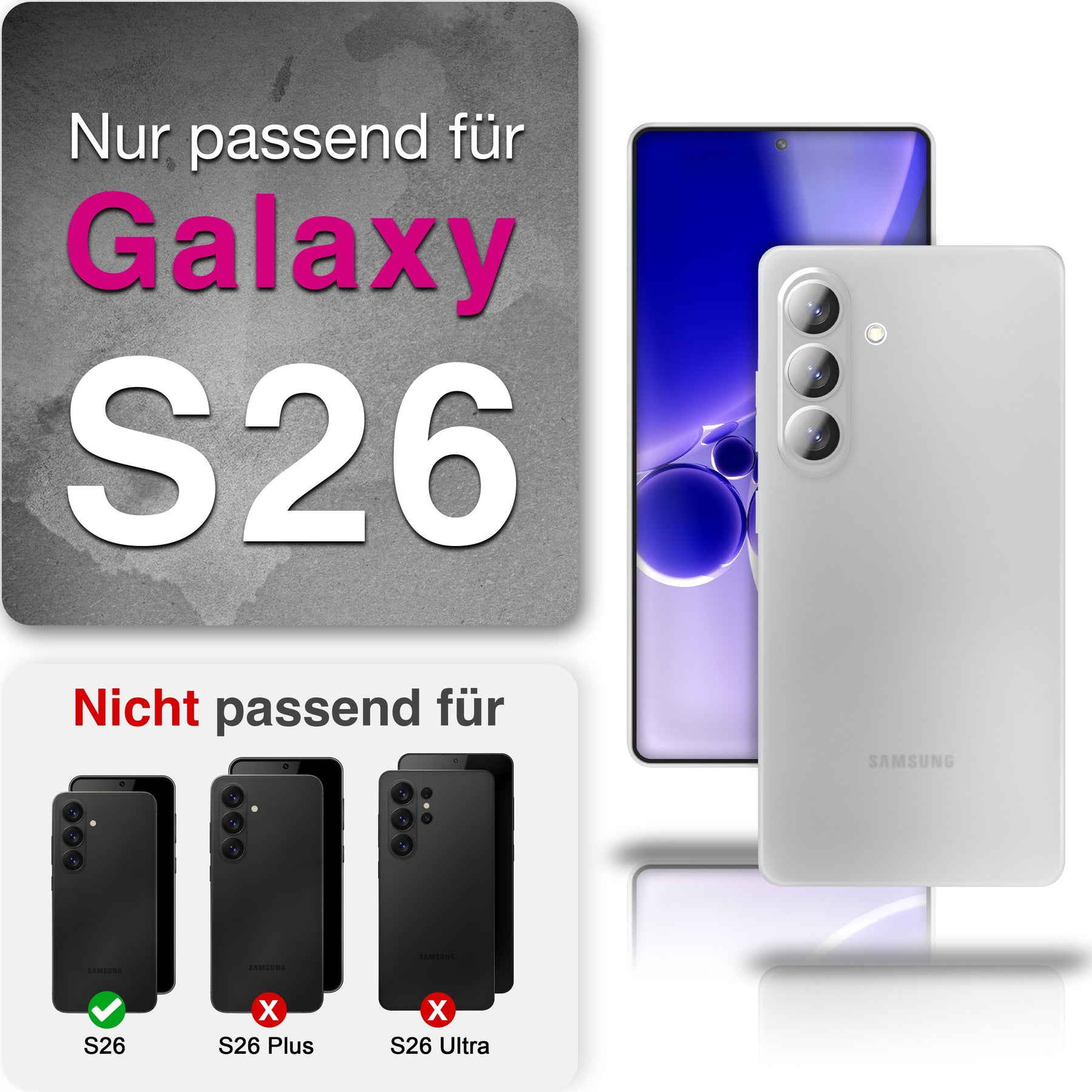 NALIA Ultra Slim Hardcase für Samsung Galaxy S26 – Matt & 0.3mm Dünn – PHANTOM (Dünnes Cover & Kamera-Vollschutz) – Marke aus Berlin Weiß Transparent NALIA SlimFit Hülle
