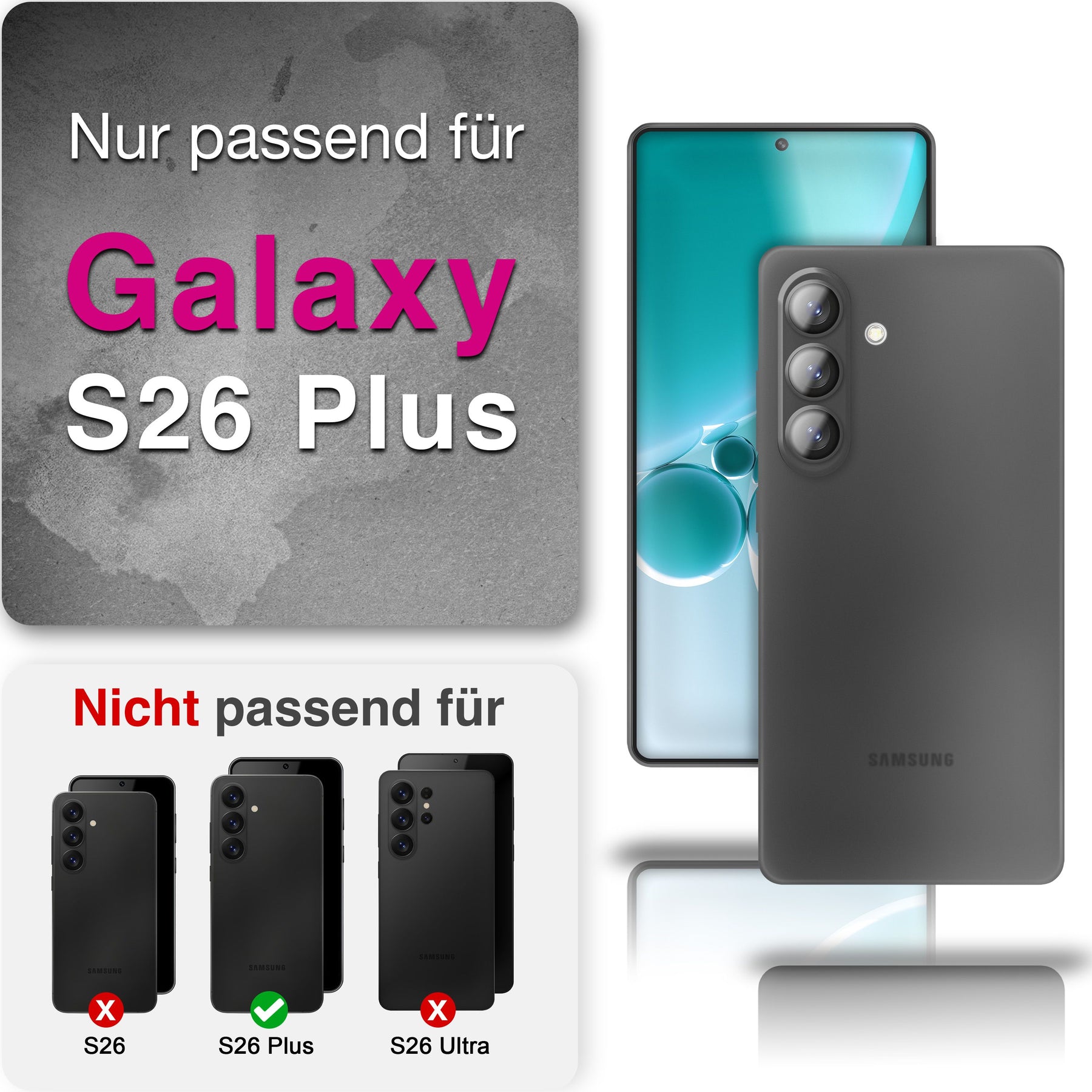 NALIA Ultra Slim Hardcase für Samsung Galaxy S26 Plus – Matt & 0.3mm Dünn – PHANTOM (Dünnes Cover & Kamera-Vollschutz) – Marke aus Berlin Schwarz Transparent NALIA SlimFit Hülle
