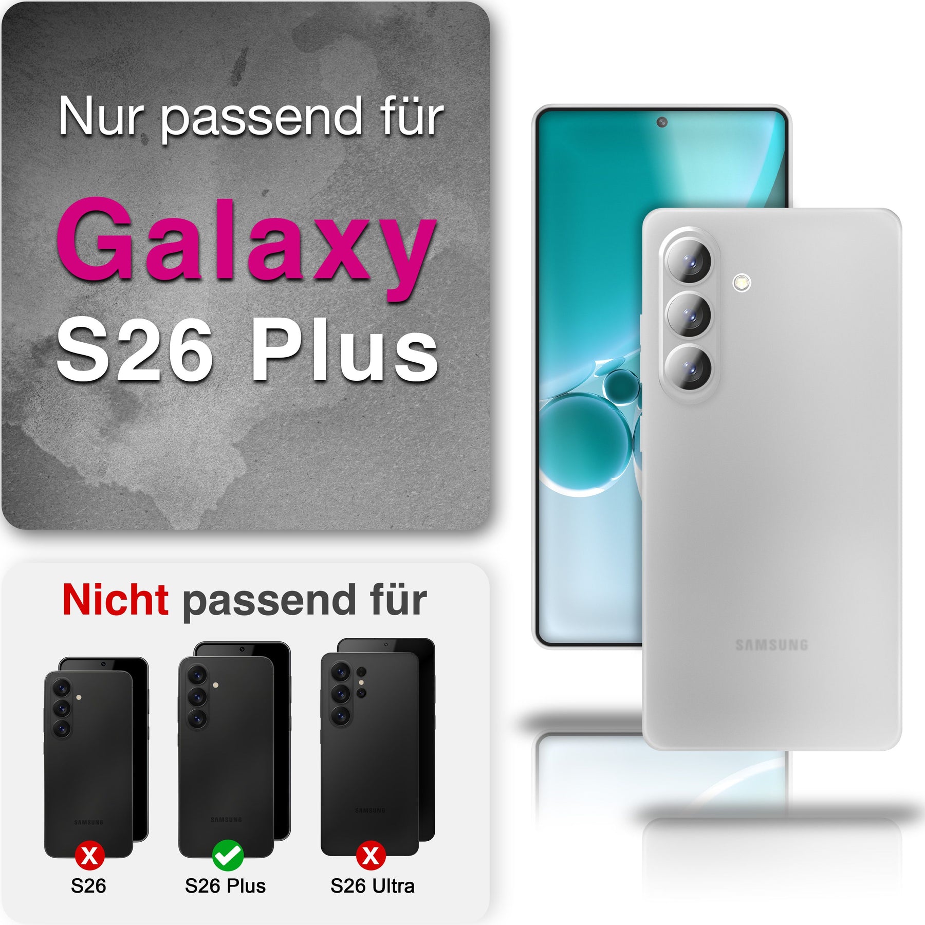 NALIA Ultra Slim Hardcase für Samsung Galaxy S26 Plus – Matt & 0.3mm Dünn – PHANTOM (Dünnes Cover & Kamera-Vollschutz) – Marke aus Berlin Weiß Transparent NALIA SlimFit Hülle