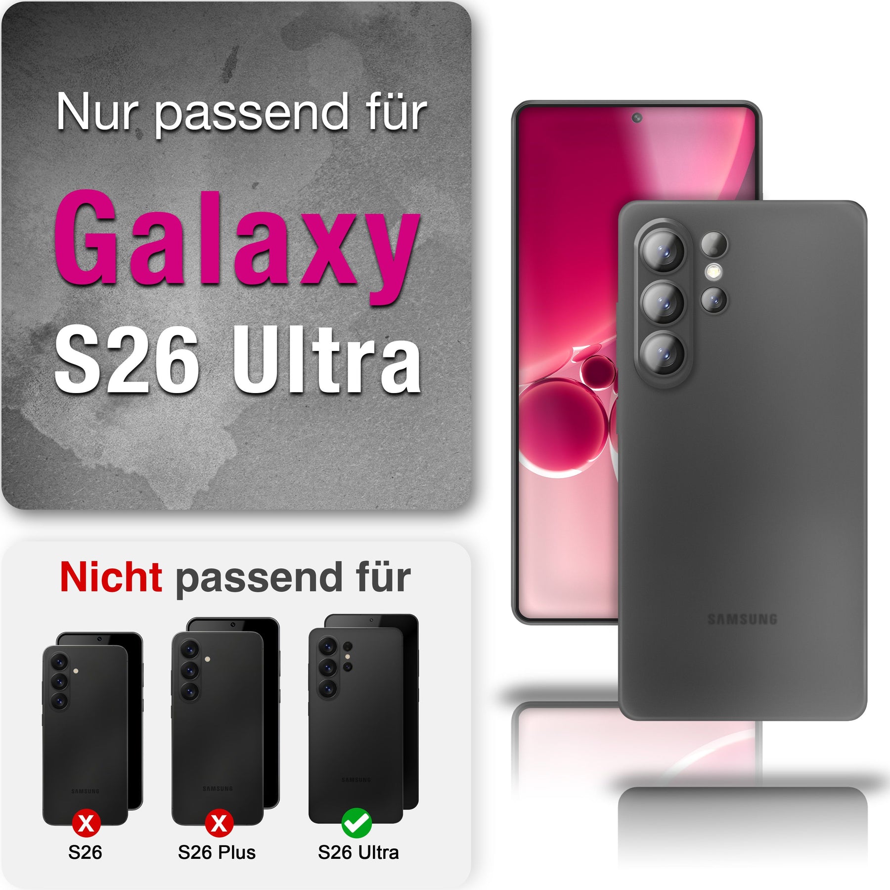NALIA Ultra Slim Hardcase für Samsung Galaxy S26 Ultra – Matt & 0.3mm Dünn – PHANTOM (Dünnes Cover & Kamera-Vollschutz) – Marke aus Berlin Schwarz Transparent NALIA SlimFit Hülle