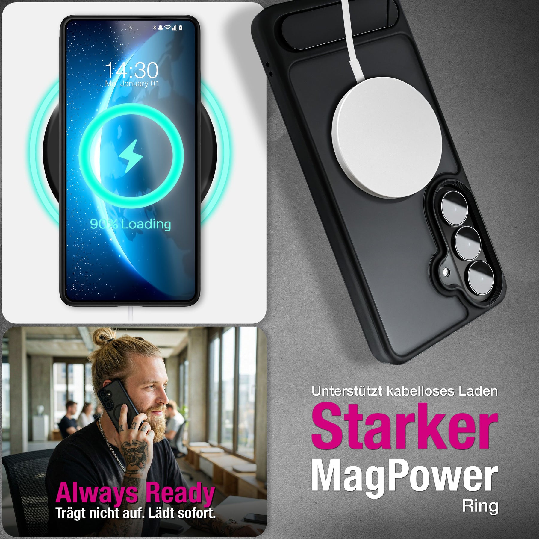 NALIA Mattes Magnet-Hardcase für Samsung Galaxy S26 – MagSafe kompatibel & Klappständer – TRITON (Stoßfeste Anti-Gelb Handyhülle) – Marke aus Berlin